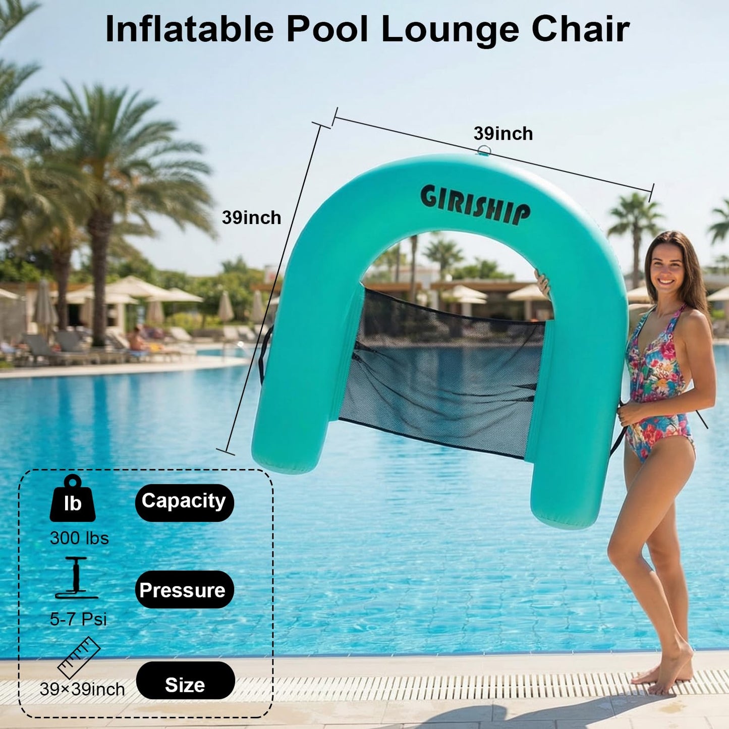GIRISHIP Floating Pool Chair Inflatable Pool Floats Chair Adult Lake Floats for Adults Floating Heavy Duty Pool Lounger Pool Float for River Beach（1 Pack）