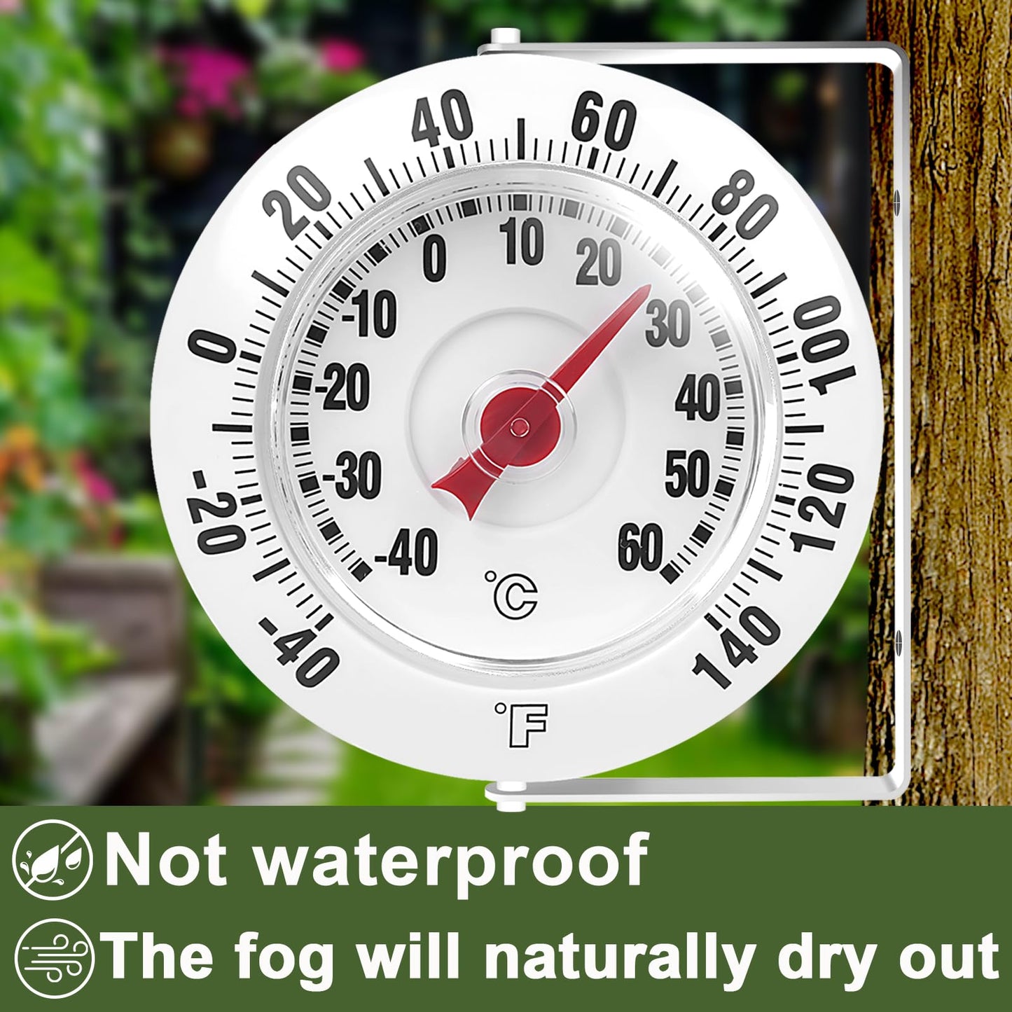 SPOROLWE Outdoor Thermometer for Patio with 360° Swivel Bracket, 5.5" Decorative Wall Mounted Garden Thermometer No Battery Needed, Large Bold Numbers Dial for Tree, Greenhouse, Barn, -40 to 140℉