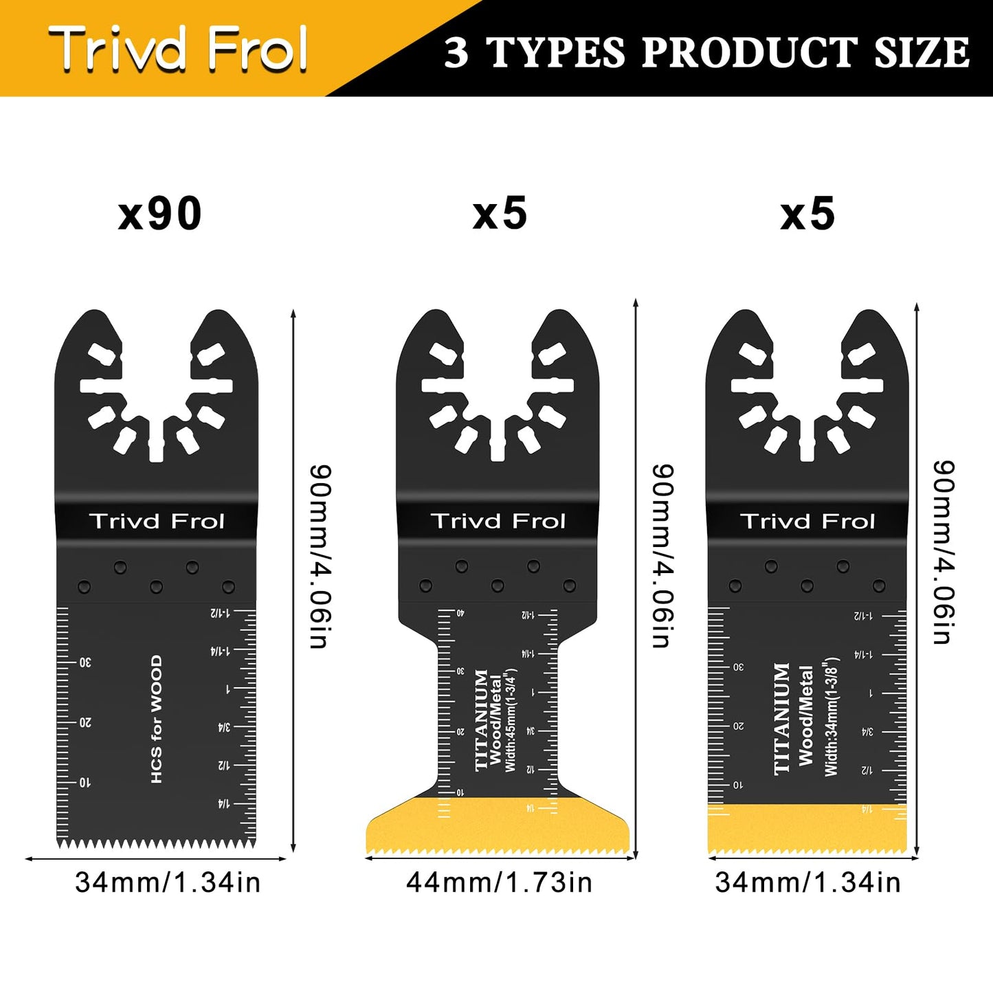 Trivd Frol 100PCS Oscillating Saw Blades, Professional Universal Titanium Multitool Blades for Wood Plastics Metal, Quick Release Multi Tool Blades Kits Fit Dewalt Ryobi Milwaukee Rockwell Fein