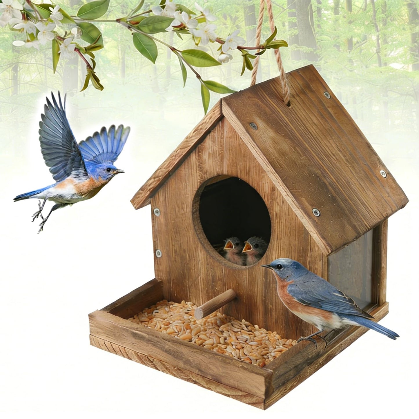 DIY Wooden Hummingbird House Kit for Outside Hanging, Ideal Bluebird Hummingbird House for Outdoors With Transparent Viewing Window, Built-in Bird Feeder, Gift for Bird Lovers, Great Garden Decoration