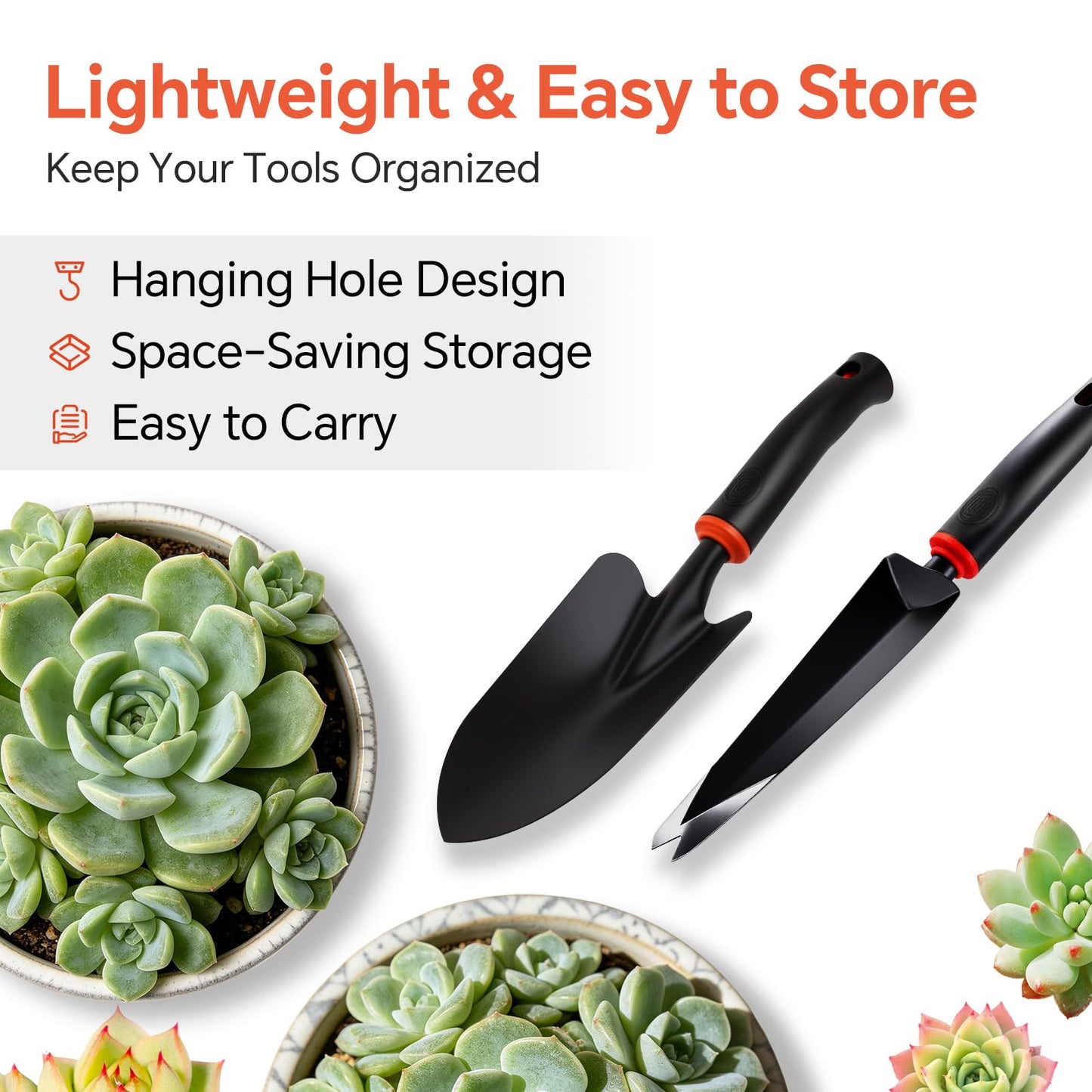 Vinid 4-Piece Heavy-Duty Garden Tool Set, Wide & Narrow Trowel, Root Remover, 3-Tine Cultivator, Hand Rake with Soft Rubber Non-Slip Handle, Idea Gift for Women, Mother