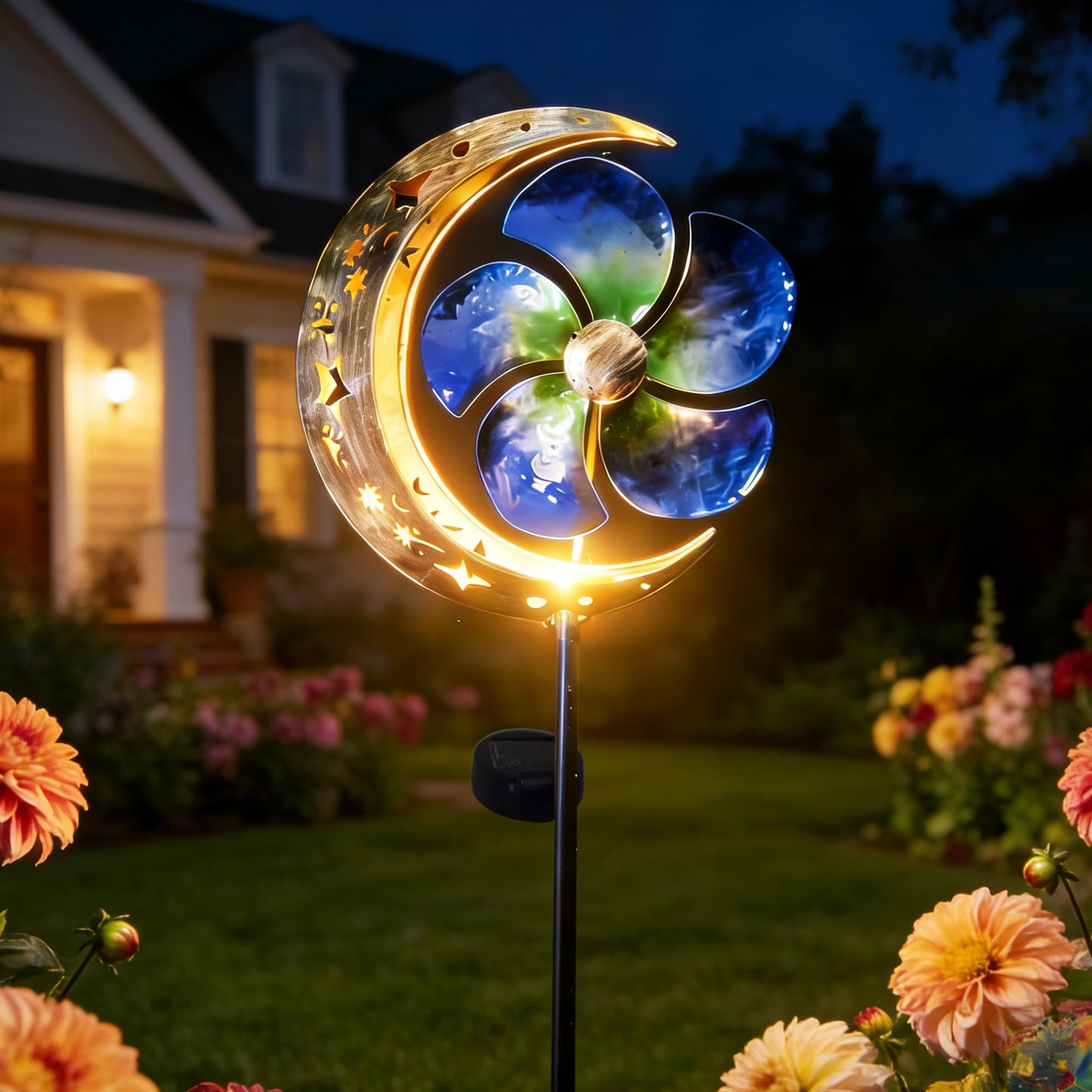 SunKite Solar Spinner Moon Outdoor Lights Waterproof,Solar Moon Garden Light Outdoor Decorative Stakes Lights Yard Garden Patio Lawn Pathway Decoration Gifts Grandma Mom