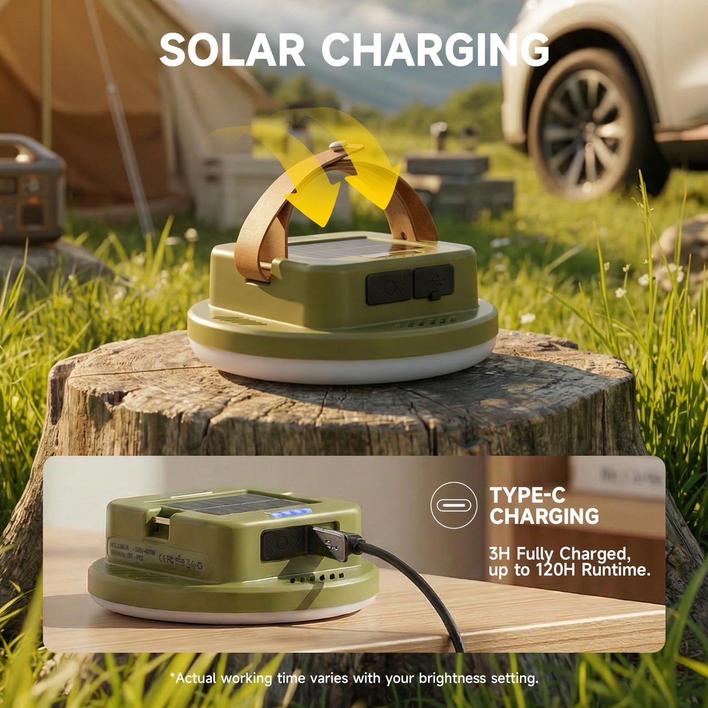 Solar Camping Lantern Rechargeable with Remote, 2400LM LED Tent Light 15000mAh Up to 120HRS Lasting, Outdoor Waterproof Solar Lanterns for Power Outages, Emergency, Camping, Hiking, Green