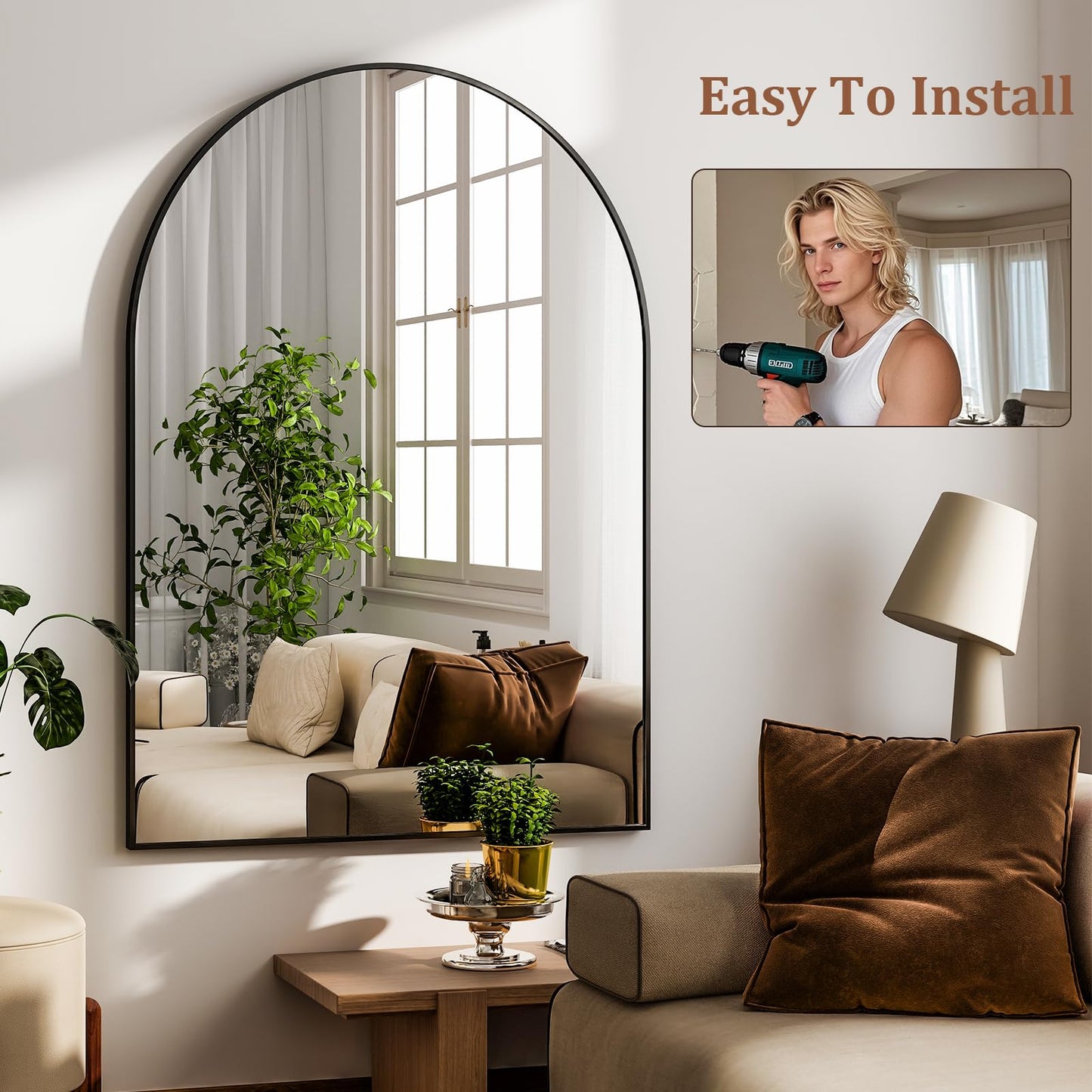 HARRITPURE Arched Wall Mirror 24"x36" – Black Metal Frame Vanity Mirrors for Bedroom, Entryway, Living Room Decor