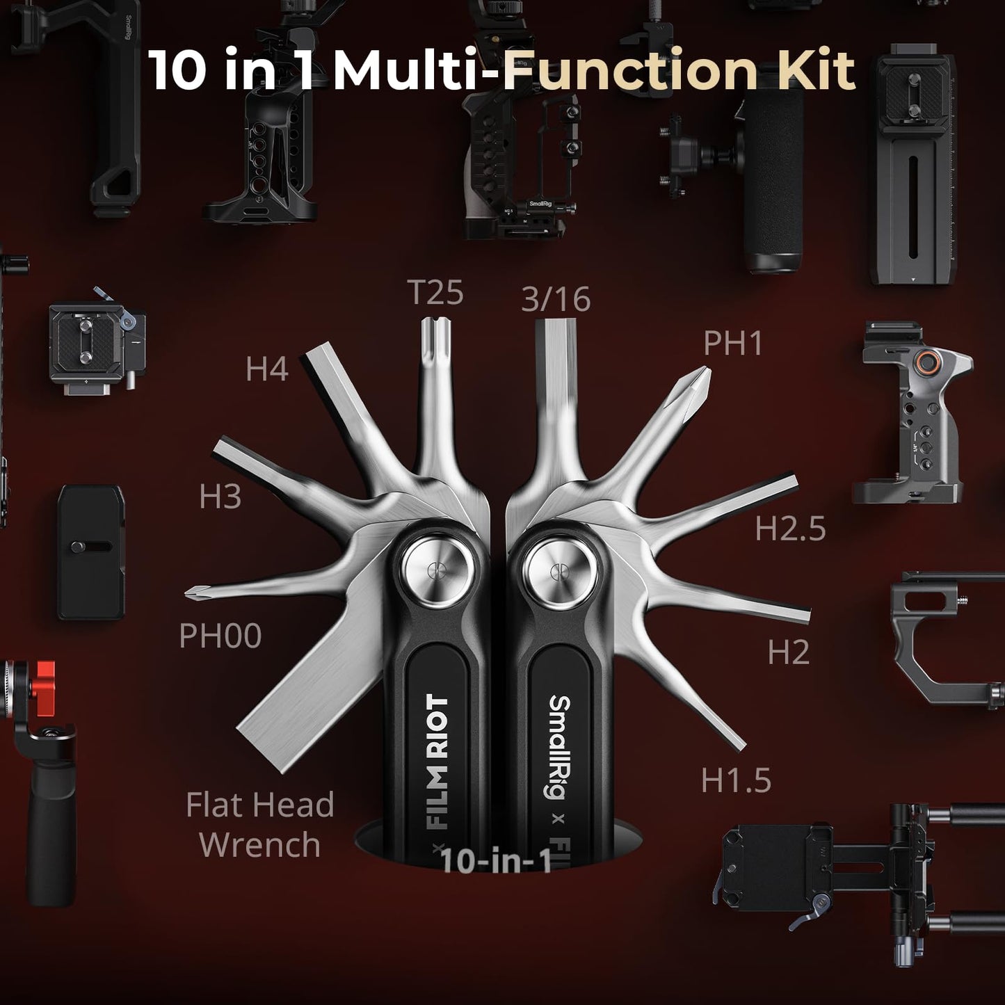 SmallRig x FILM RIOT 10-in-1 Folding Tool Set with Screwdrivers and Hex Key Wrenches, Multiple Angle Positioning, Portable and Compact Design (Black) - 4375