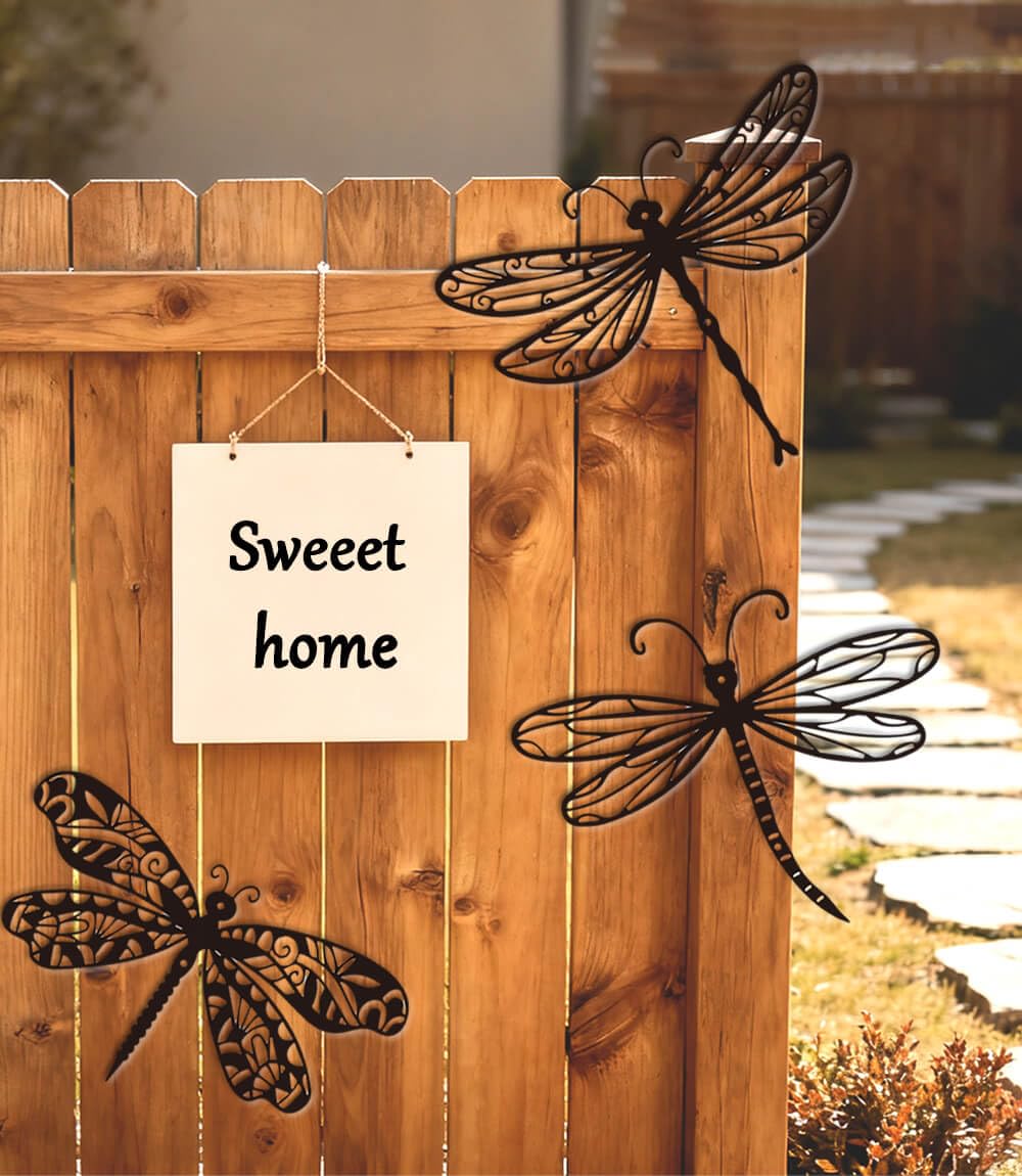 Large 14.56" Dragonflies Metal Wall Decor - 3 Pack Rust-Proof Garden Art Dragonfly Wall Hanging Sculpture for Outdoor & Indoor Yard Fence Outside Decorations - Insects Gift for Women & Nature Lovers