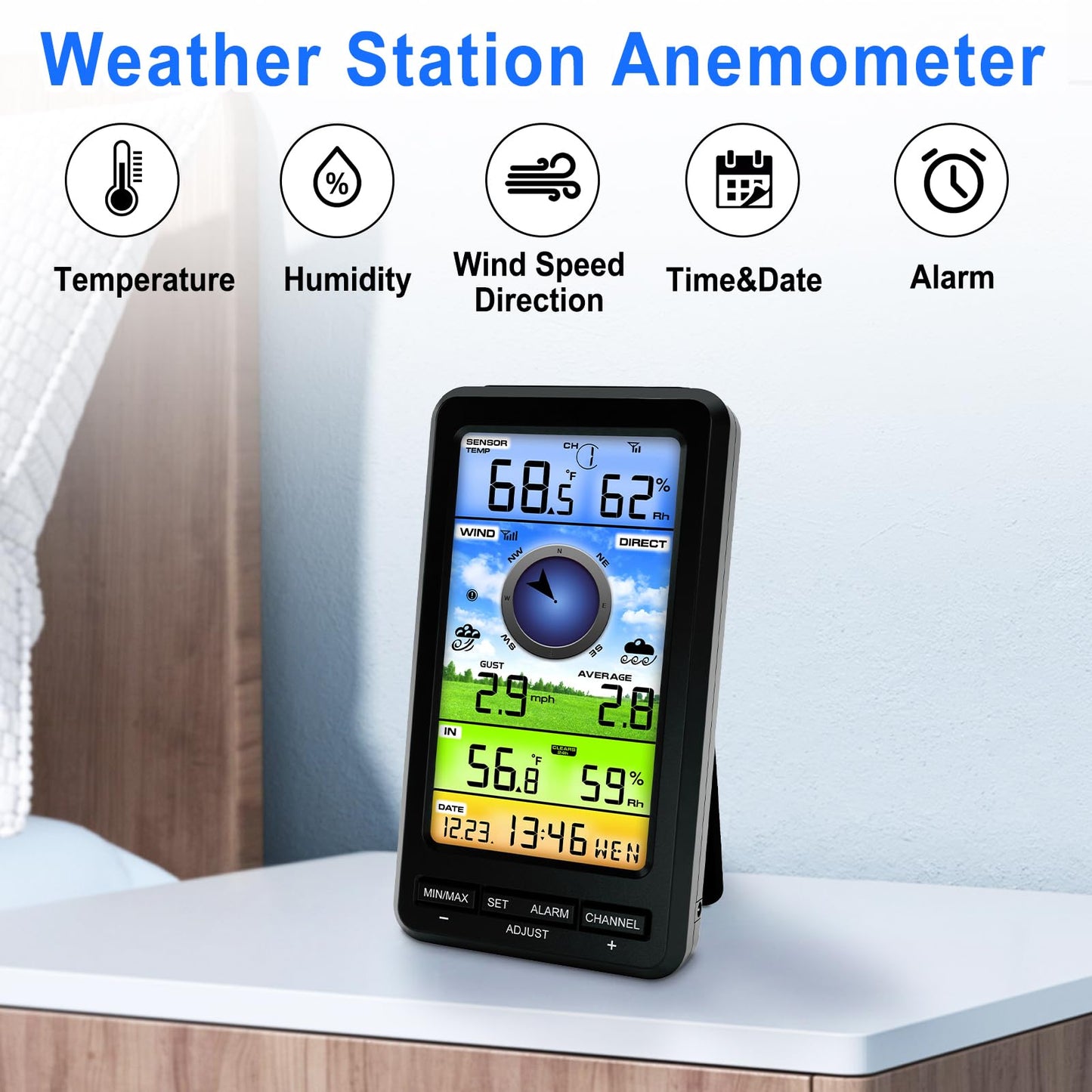 Urageuxy Weather Station Wireless Indoor Outdoor with Remote Sensor, Home Weather Station with Wind Speed/Direction, Indoor/Outdoor Thermometer and Hygrometer for Home, Yard (No WiFi)