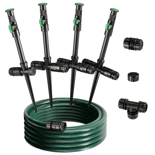 Lizjarol Flexible Sprinkler System, Above Ground DIY Irrigation Kit, Multi-Adjustable Lawn Sprinkler Set, Ideal for Plant and Flower Bed Watering, 50ft Garden Hose Included