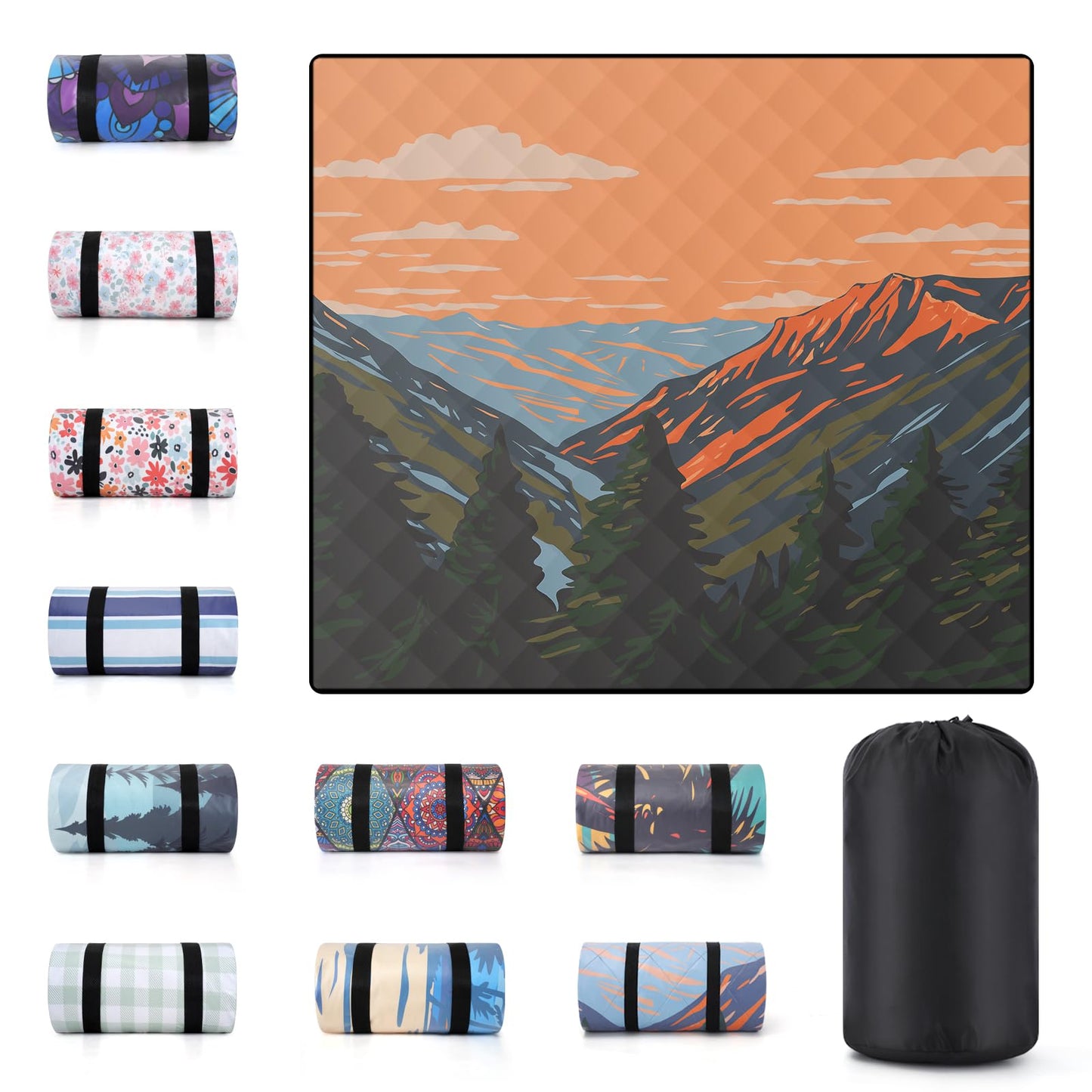 memKiya 60x80" Waterproof Picnic Blankets Outdoor Sandless Beach Blanket Foldable Padded Ground Grass Park Lawn Mat Tent Camping Rug Backpack Hiking Roadtrip Gadgets Gifts Rv Car Travel Trailers Items