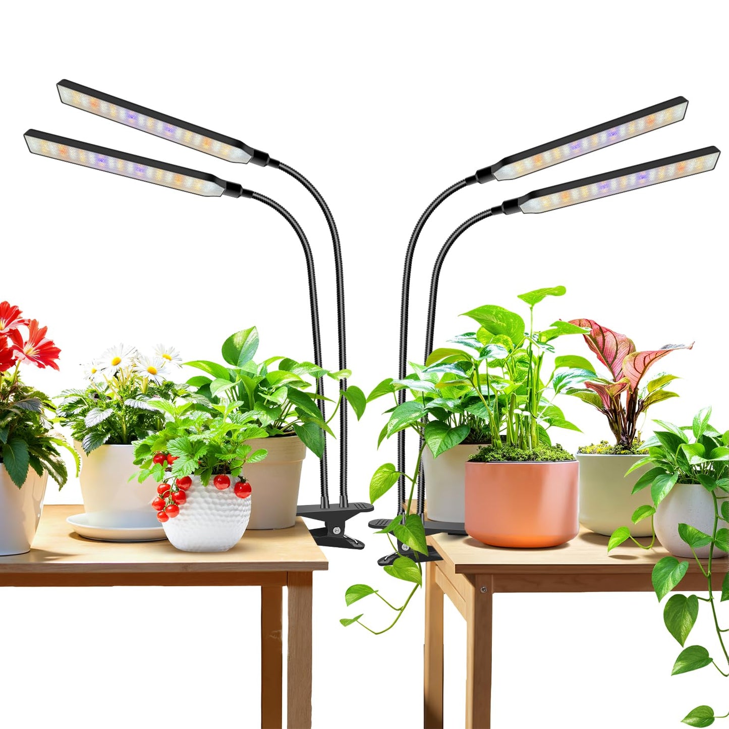 Aumtrly Grow Light Clip on 2 Pack, 228 LED Full Spectrum Plant Lights for Indoor Growing, 2 Head Black Arm Grow Lamp with Gooseneck, 6/12/16H Timer, 5 Dimming, 3 Light Mode