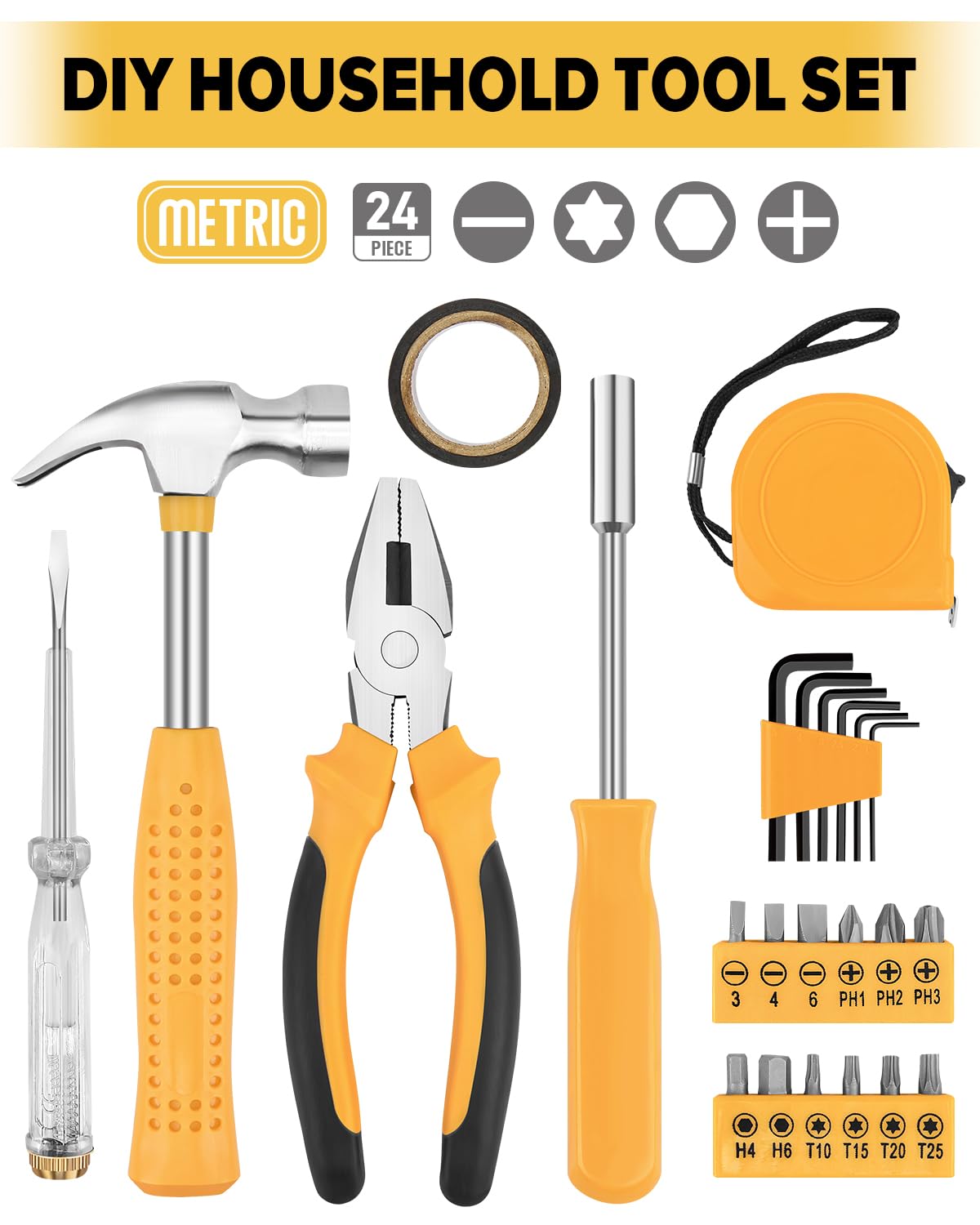 24pcs Home DIY Tool Kit for Household, Office & Garage - General Repair Small Hand Tool Set with Storage Case
