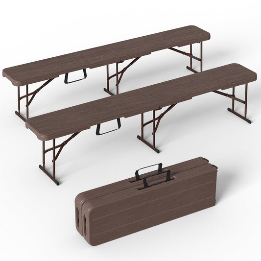 VSOAEIL 6 Foot Folding Bench, Portable Plastic Folding Bench Seat, Foldable Seat for Indoor Outdoor Picnic Camping Dining, Soccer Garden Multipurpose Entertaining Activities, Brown, 2 Pack
