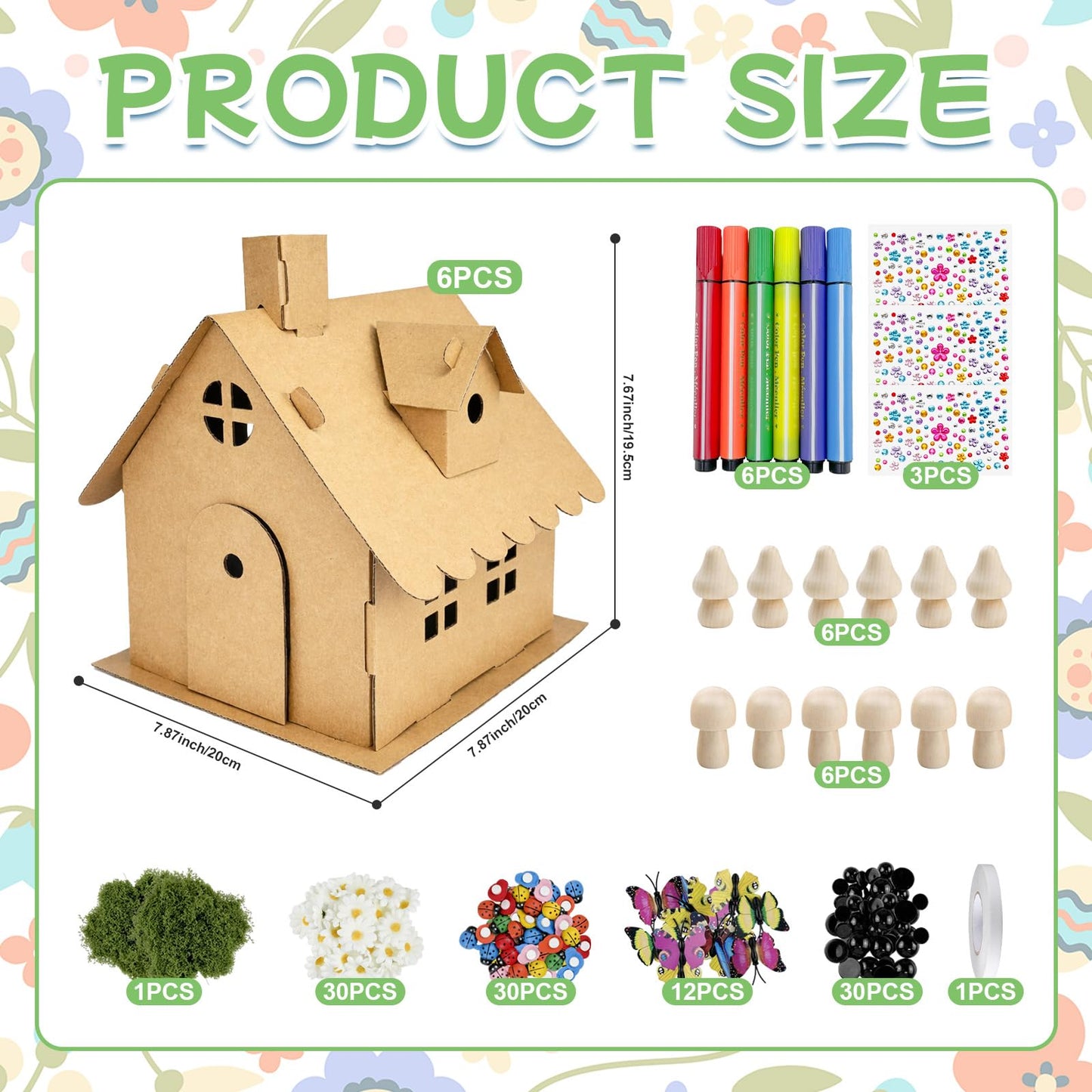 Cinrobiye 6 Pcs Fairy House Craft Kit DIY Miniature Fairy Garden with Coloring Pens Butterfly Flowers Accessories Creative Fairy Dollhouse for Arts & Crafts, Spring Party, Birthday, Easter DIY Gifts