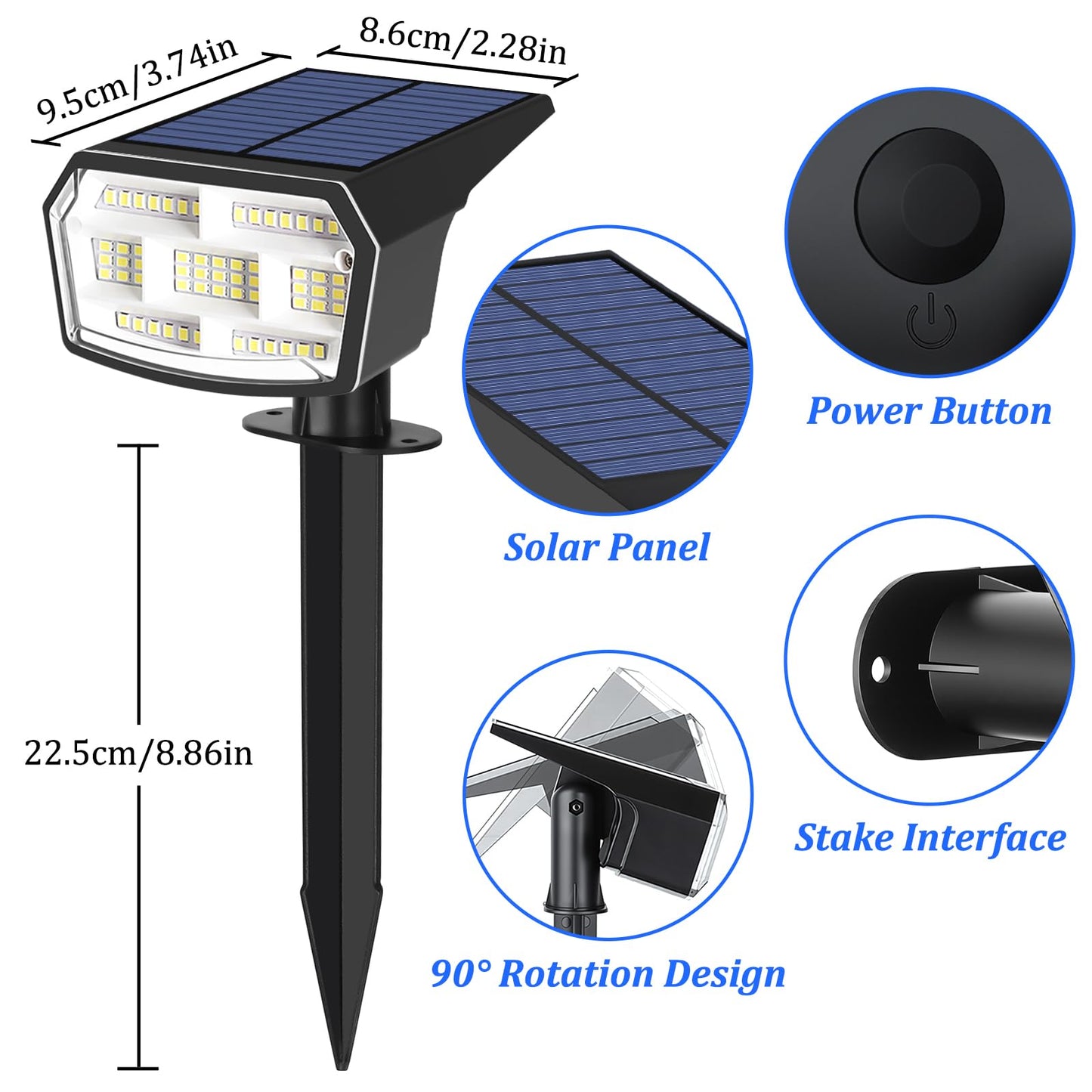 Sucolite 8-Pack Solar Spot Lights Outdoor Waterproof IP65, 3 Lighting Modes 2-in-1 Solar Landscape Spotlights for Yard, 59 LED Solar Powered Wall Lights for Garden Pathway Driveway Walkway, Cool White