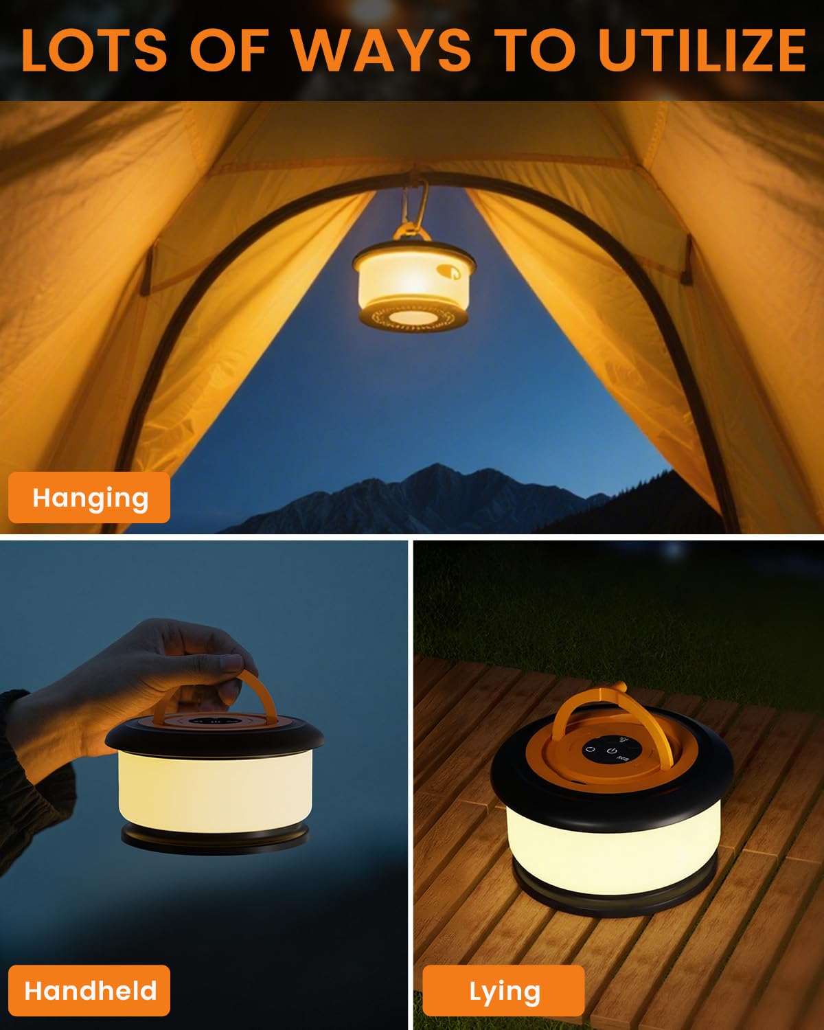 Bylitodt Camping String Lights, Retractable 32.8ft RGB Flash Lamp, Rechargeable LED Fairy Lights Outdoor Waterproof, Portable Hanging Lantern for Outside Tent Patio Awning Garden RV Essentials