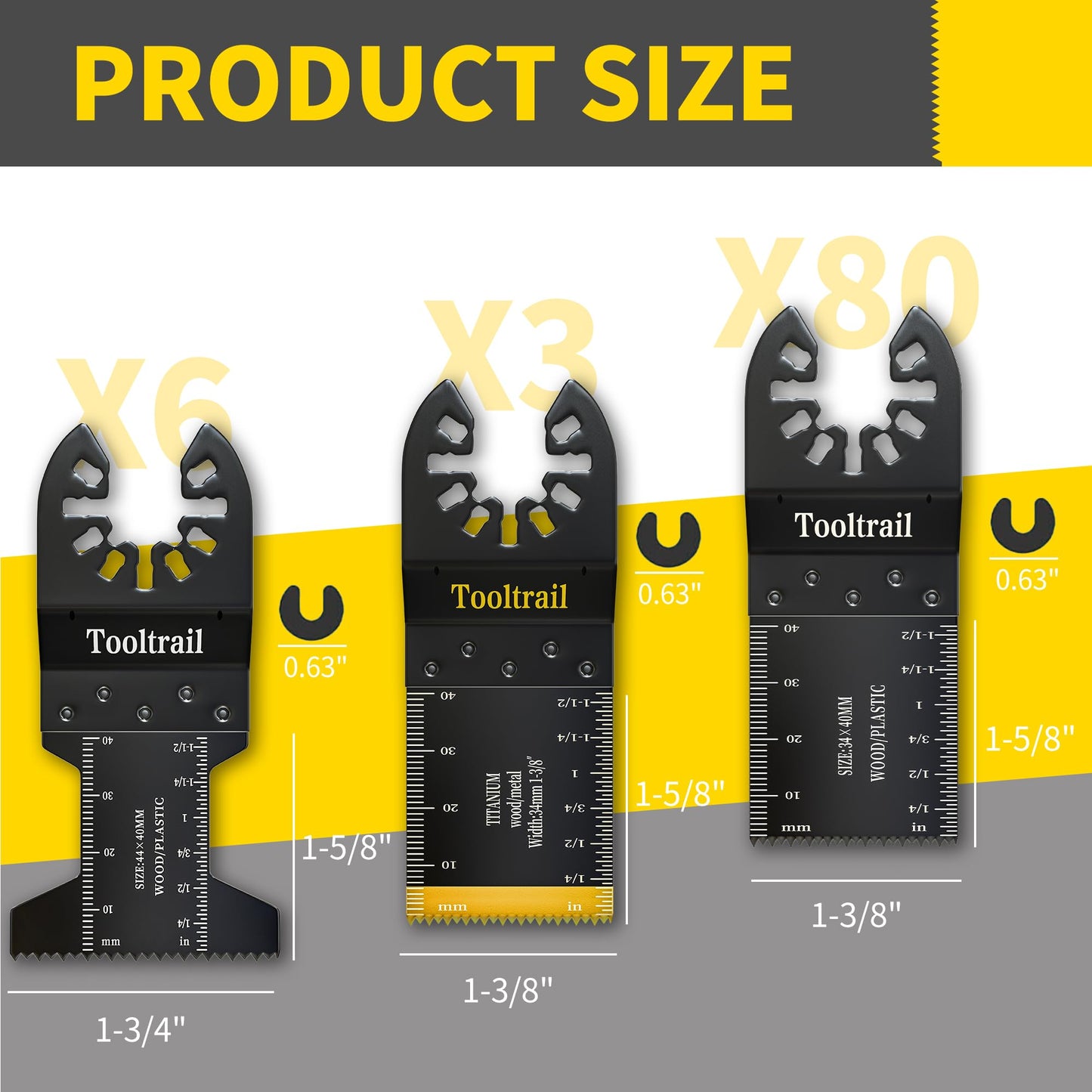 Tooltrail 89PCS Oscillating Tool Blades,Universal Titanium Oscillating Saw Blades for Wood,Plastic and Metal,Multi Tool Blades Kits Fit Dewalt Ryobi Milwaukee Rockwell Fein (89)