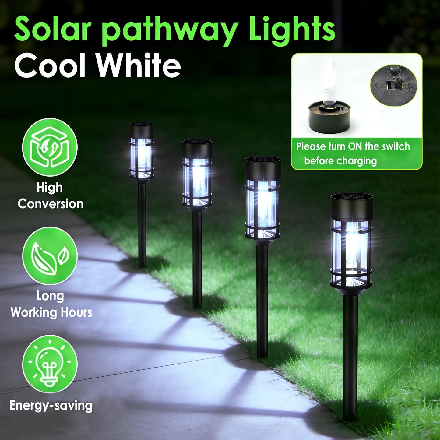 Mancra Solar Pathway Lights Outdoor, 8 Pack Metal Glass Solar Lights Outdoor Waterproof Auto On/Off Landscape Path Lighting Garden Decor for Yard Walkway Driveway, Cool White