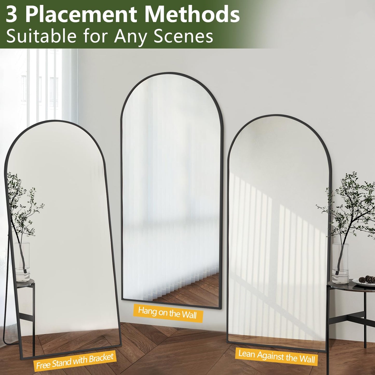 MELOMOIR 71"x32" Large Mirror Full Length, Arched Full Length Mirror with Stand, Large Floor Mirror for Bedroom Living Room Cloakroom Gym, Hanging Standing or Leaning, Black