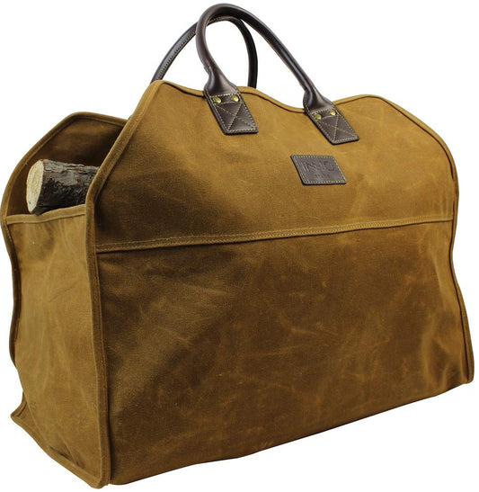 INNO STAGE Heavy Duty Wax Canvas Log Carrier Tote,Large Fire Wood Bag,Durable Firewood Holder,Canvas Shopping Bags, Fireplace Wood Stove Accessories Storage Bag for Fire Pit for Camping, BBQ Barbecue