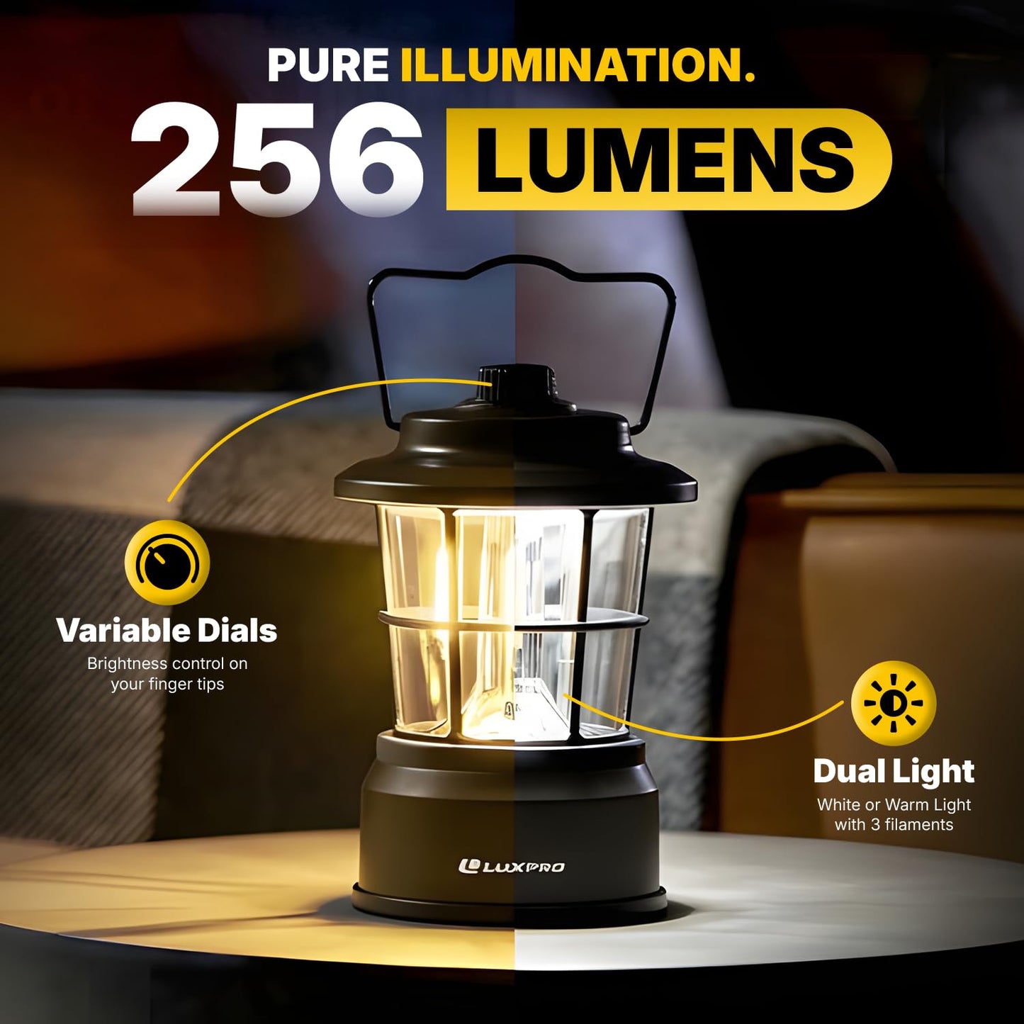 LUXPRO Retro LED Lantern - Battery-Powered Emergency Lantern - Water Resistant - Bright LED Lamp for Indoor & Outdoor Use - Use for Tents, Hiking or Hurricane Prep (Black, Pack of 2)