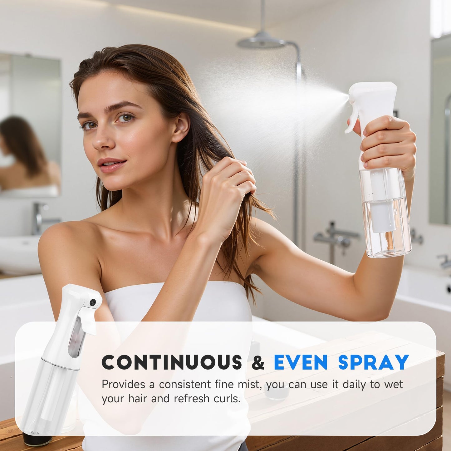 3 Pack Spray Bottle for Hair - Continuous Hair Spray Bottles Refillable Mister Sprayer for Hairstyling, Plants, Pets, Skincare, Cleaning (10.1 OZ/300ML, White)