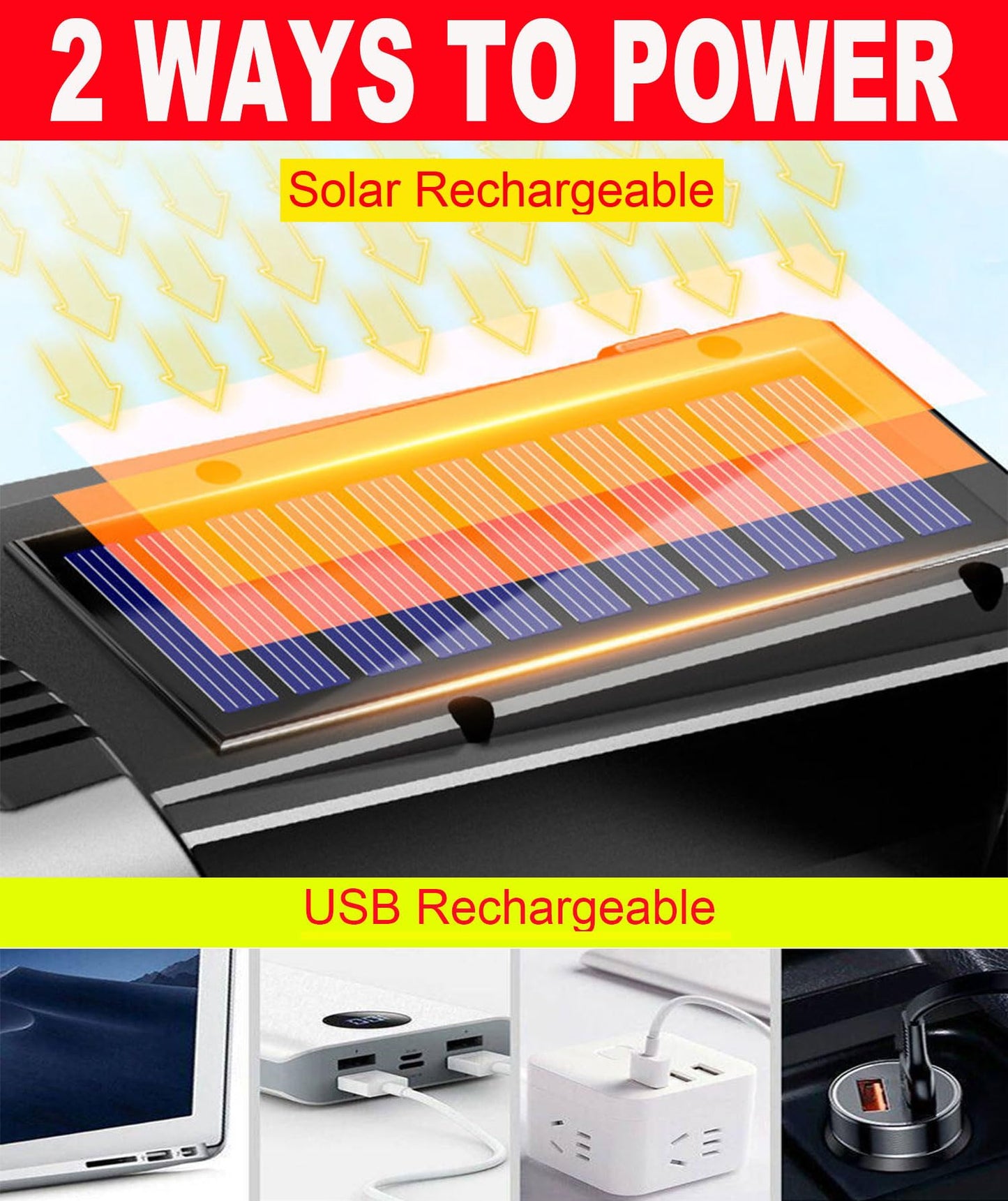 HAASHADA LED Searchlight LED Lantern, Solar Rechargeable Super Bright 10000LM Handheld LEDs Spotlight, Multifunctional Camping Lamp Work Lights, 7 Light Modes, IPX4 Waterproof, for Emergency
