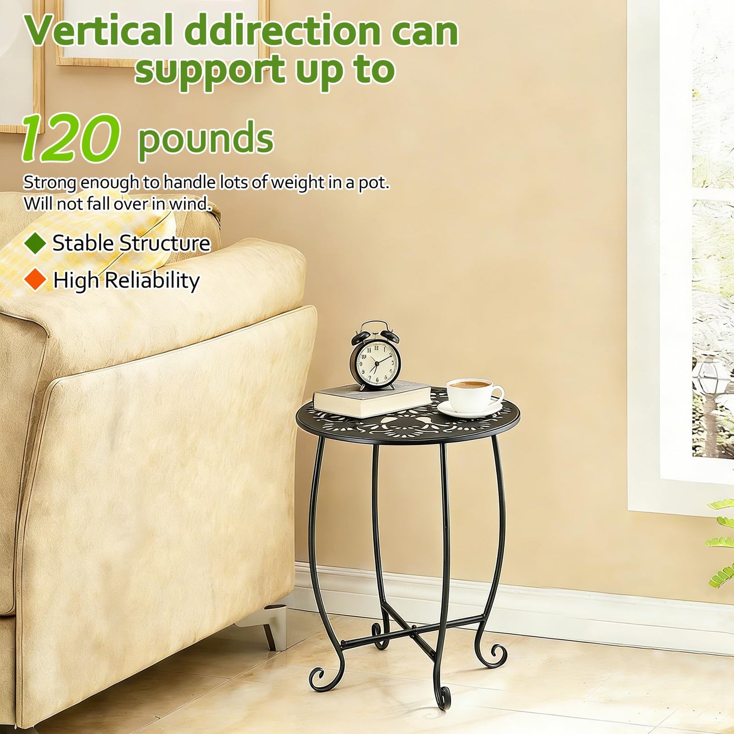 Arbuxzuy 3 Packs 17" Tall Round Metal Outdoor Side Tables for Patio, Decorative Black Flower Pot Stand, Rustproof Potted Holder, 120 lbs Load Capacity
