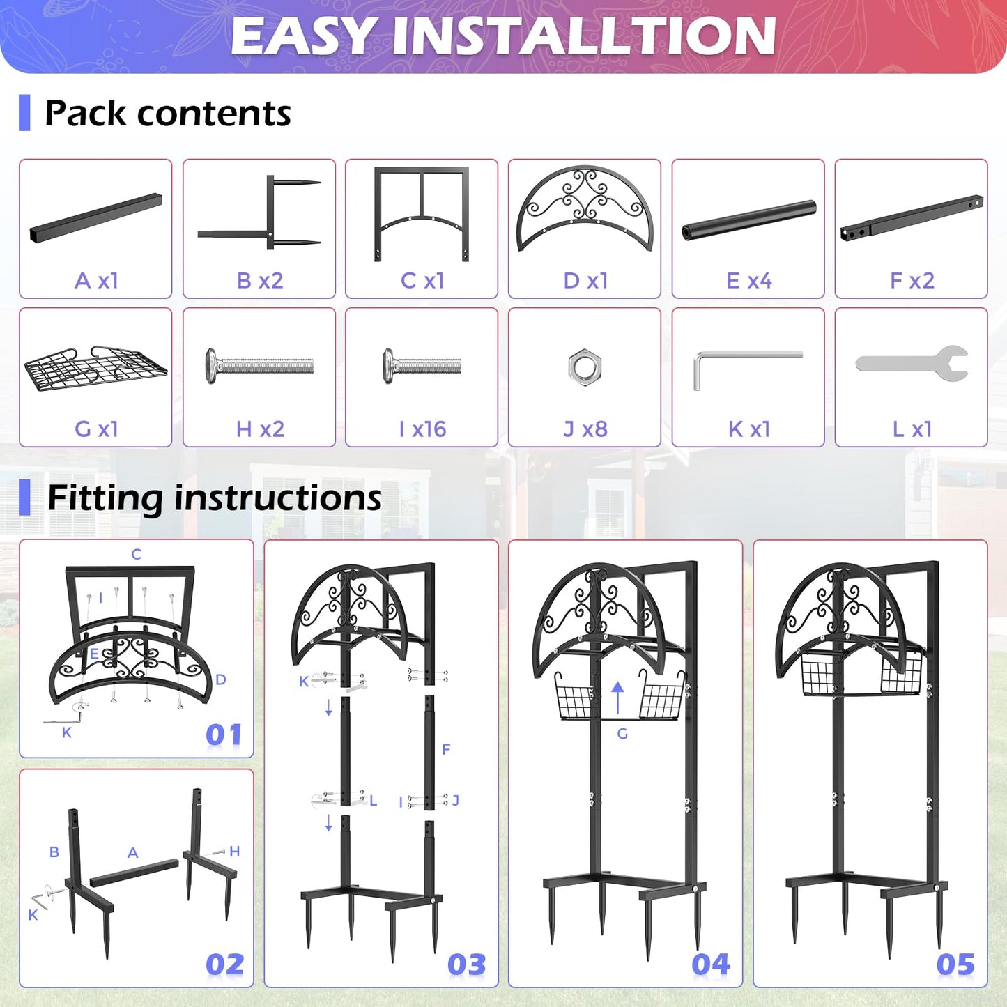 OLV Hose Holder with Storage Basket, Outdoor Decorative Water Garden Hose Holder Freestanding Stake Reels Holds 150-ft Pipe, Heavy Duty Metal Hose Storage Stand Hanger Rack for Outside Yard Lawn Farm