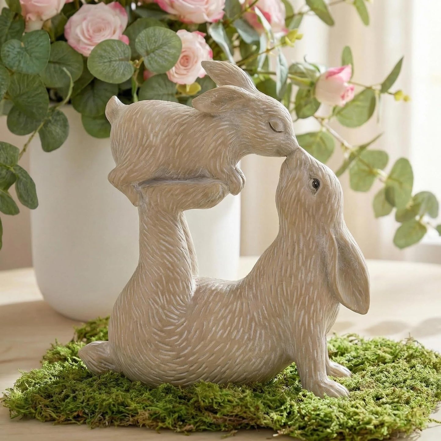 Braxio Rabbit Decor for Home Garden – Kissing Bunny Statue, Living Room, Bookshelf, or Patio Decor, Resin Figurine for Animal Lovers, 6.3" L x 2.6" W x 7.9" H