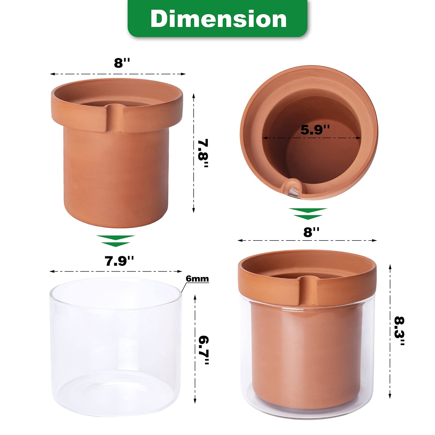 Phoenix Vine 8 Inch Self Watering Planter Pot, Terracotta Clay Pot with Glass Reservoir for Indoor Plants, Herbs, Flowers, Set of 1, 52-A-H-1