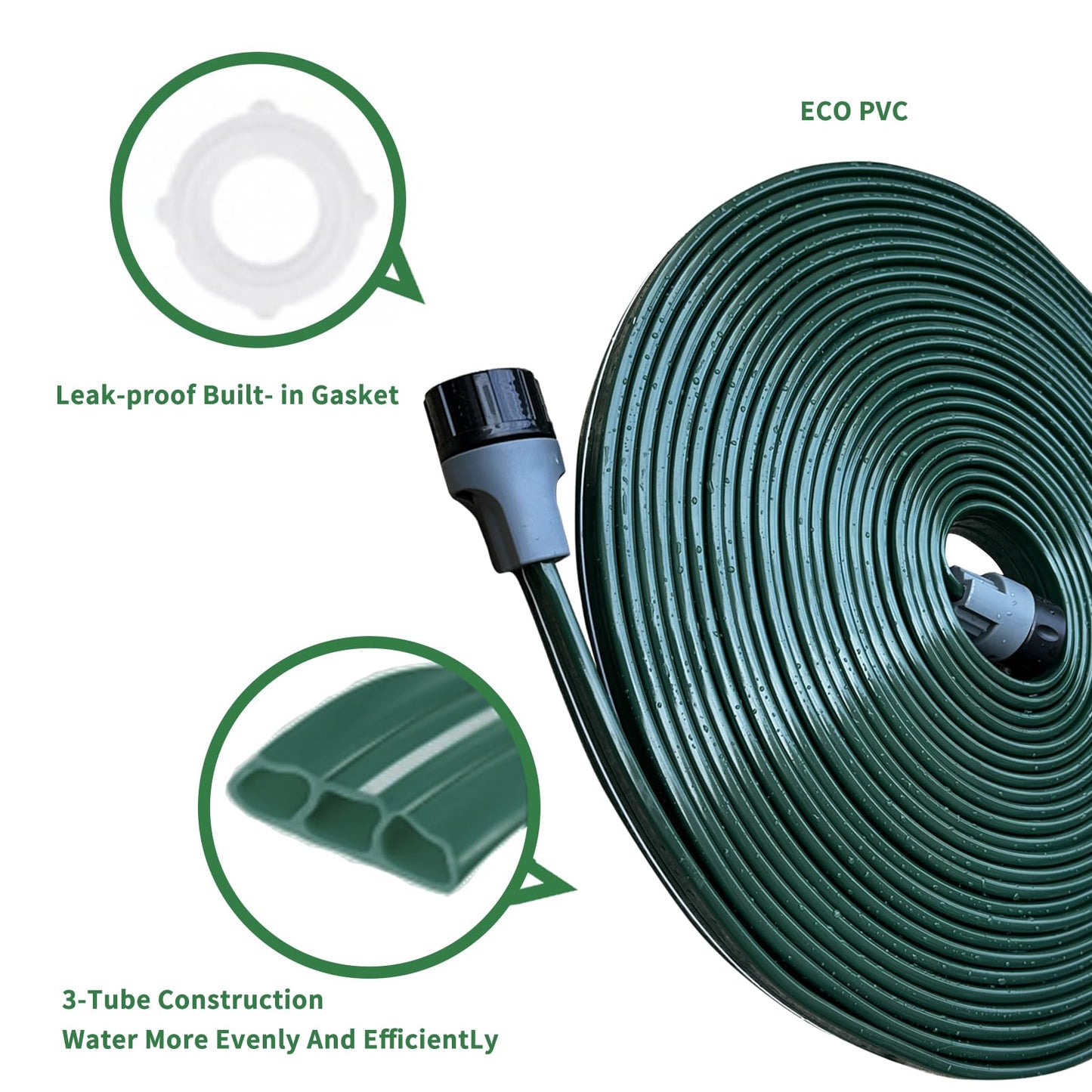 Watoo 2026 Sprinkler Hose & Soaker Hose for Yard - 75 FT Reinforced Flat Garden Hose with Holes, Heavy Duty No-Kink Lawn Irrigation Hose (Includes Stakes, High Pressure Spray)