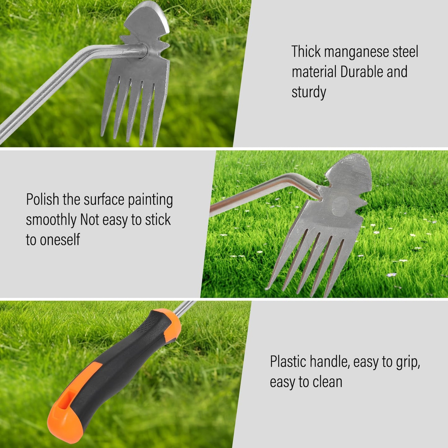 Weed Removal Tool, New Garden Weeding Tools Manganese Steel Hand Weeder Tool with Handle, 5 Teethes Dual Purpose Manual Weeders Tool Weed Tool for Garden (Rubber Handle)