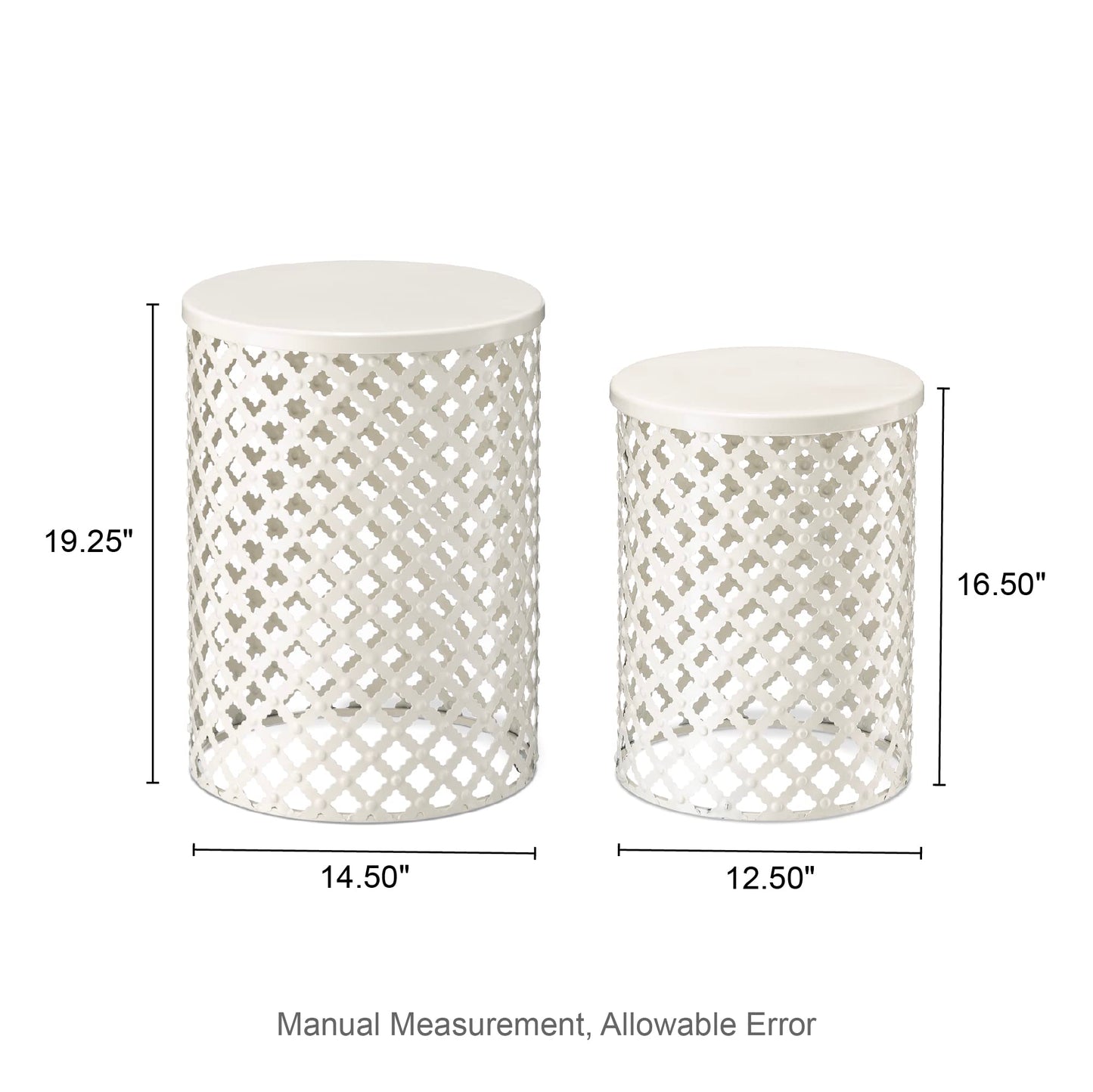 Glitzhome Outdoor Side Table Set of 2, Decorative Garden Stool for Indoor Outdoor Heavy Duty Metal Frame Accent Table Modern End Table, Glossy White