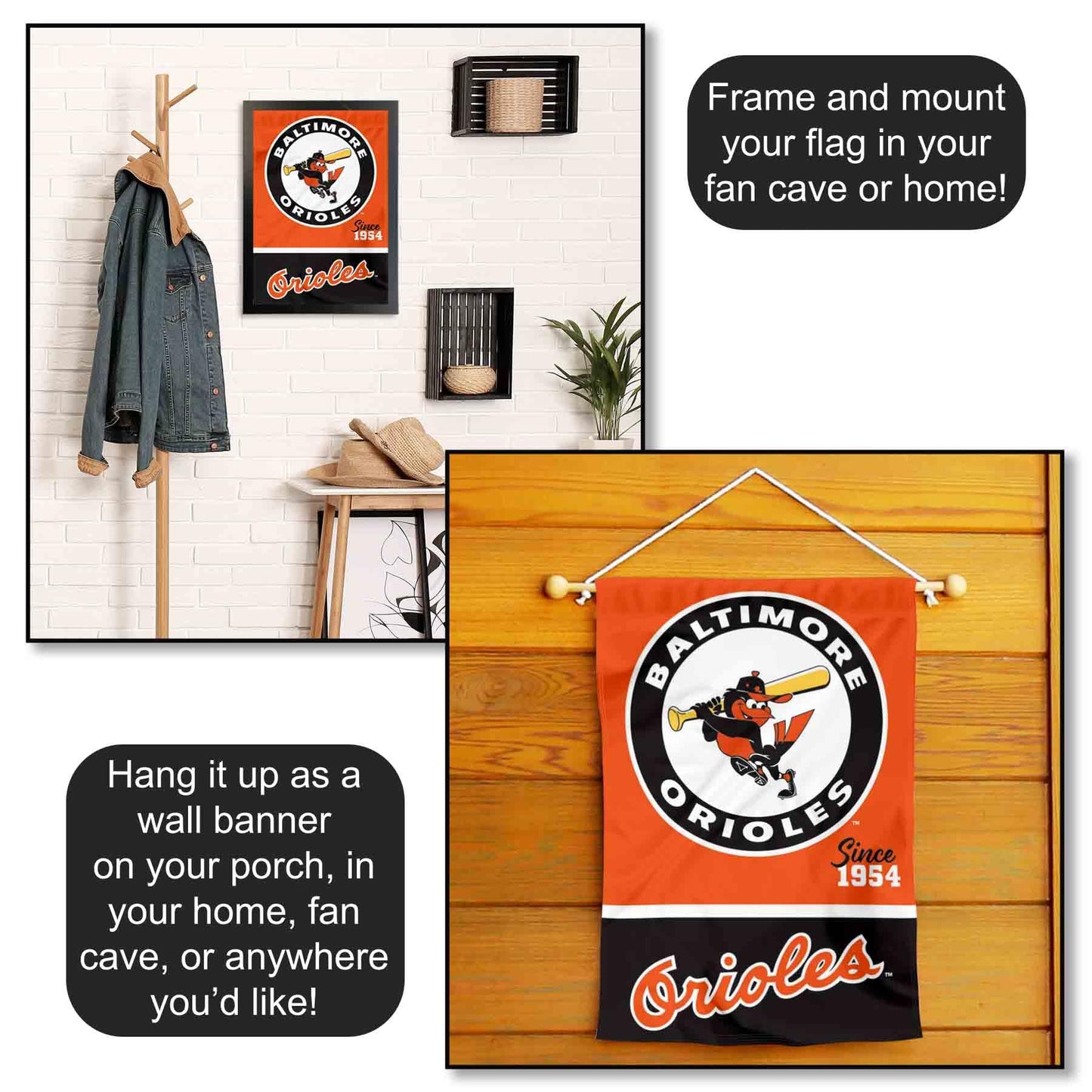Baltimore Orioles Retro Vintage Throwback Double Sided Garden Flag