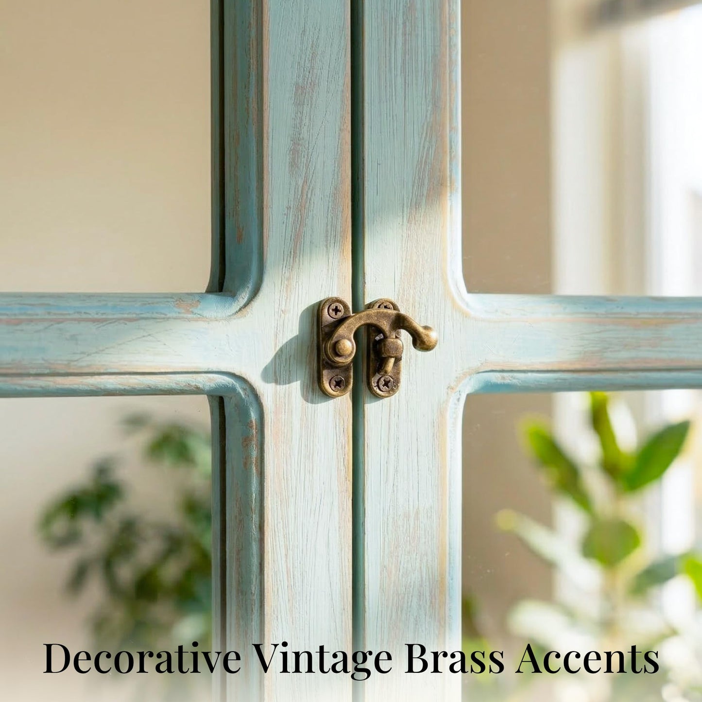 Pocetry 30" Round Window Mirror, Solid Wood Faux Windowpanes Wall Decor with Shatterproof Glass, Distressed Teal Coastal Farmhouse Accent Mirror for Entryway, Living Room, or Dining Room