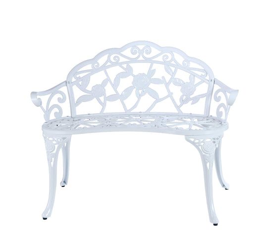 Patio Balcony Bench Double Seat, Anti-Rust Cast Aluminum Patio Garden Bench for Park Yard Outdoor Furniture White.1
