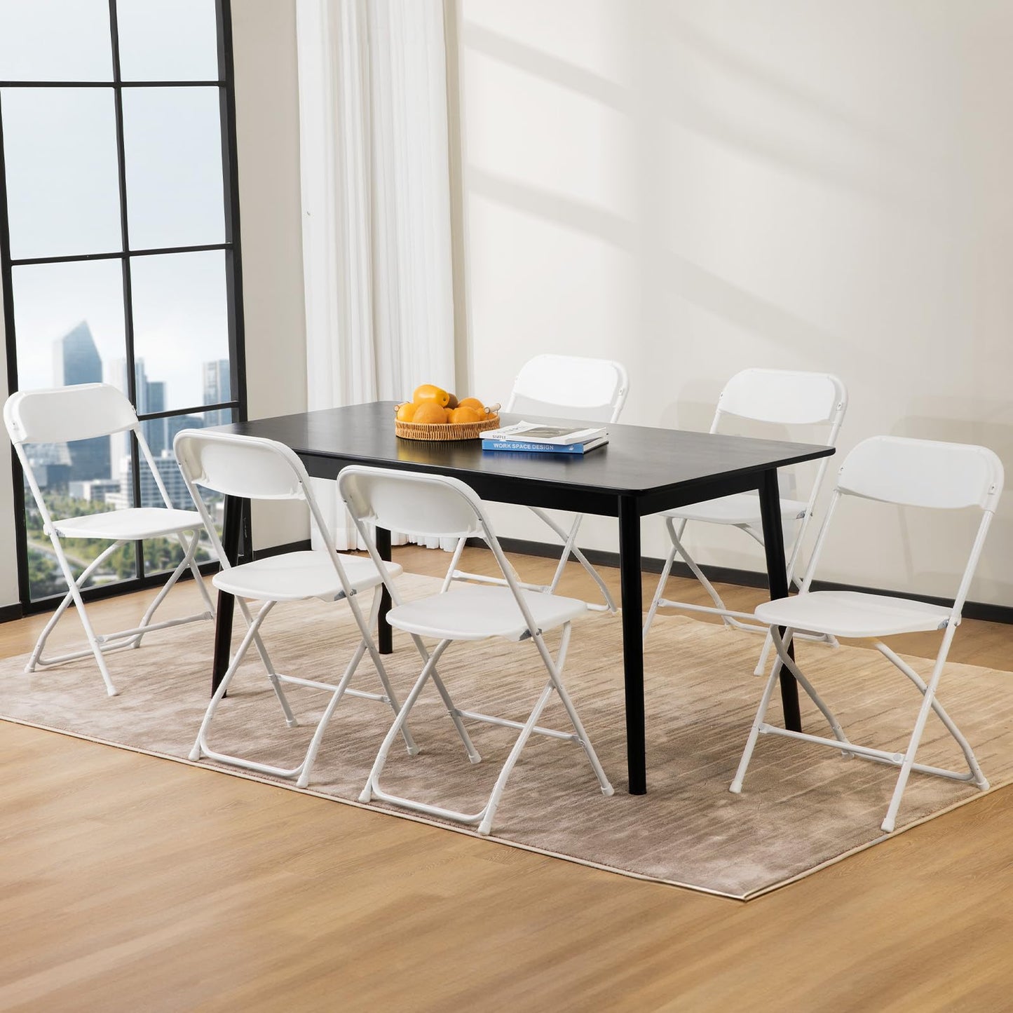 DUMOS Folding Chairs Sets of 6, 330lbs Capacity Plastic Stackable Home Office Chair, Portable Fold Up for Indoor Outdoor, Patio, Camping, Garden, Party (White)