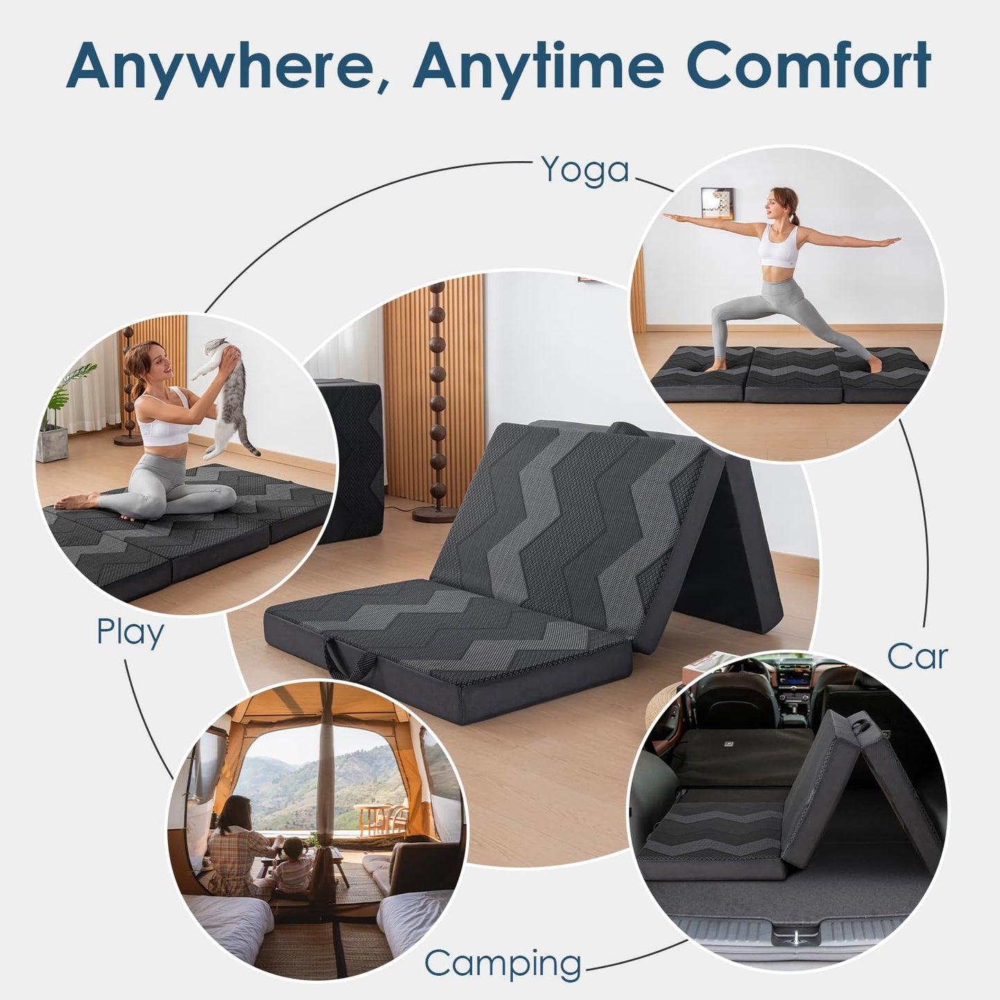 INGEROOM Foldable Mattress Twin - Memory Foam 4 inch Trifold Mattress for Camping, with Portable Handle, Non-Slip Folding Floor Bed Sofa for Guest Travel Yoga, Washable Breathable Cover