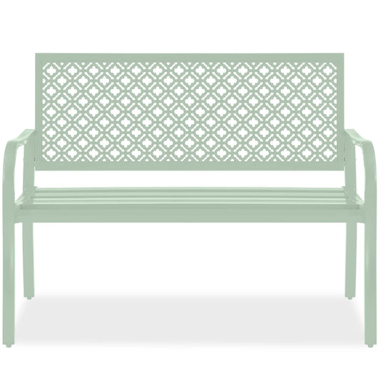 Best Choice Products Outdoor Bench 2-Person Metal Steel Benches Furniture for Garden, Patio, Porch, Entryway w/Geometric Backrest, 790lb Capacity - Mint Green