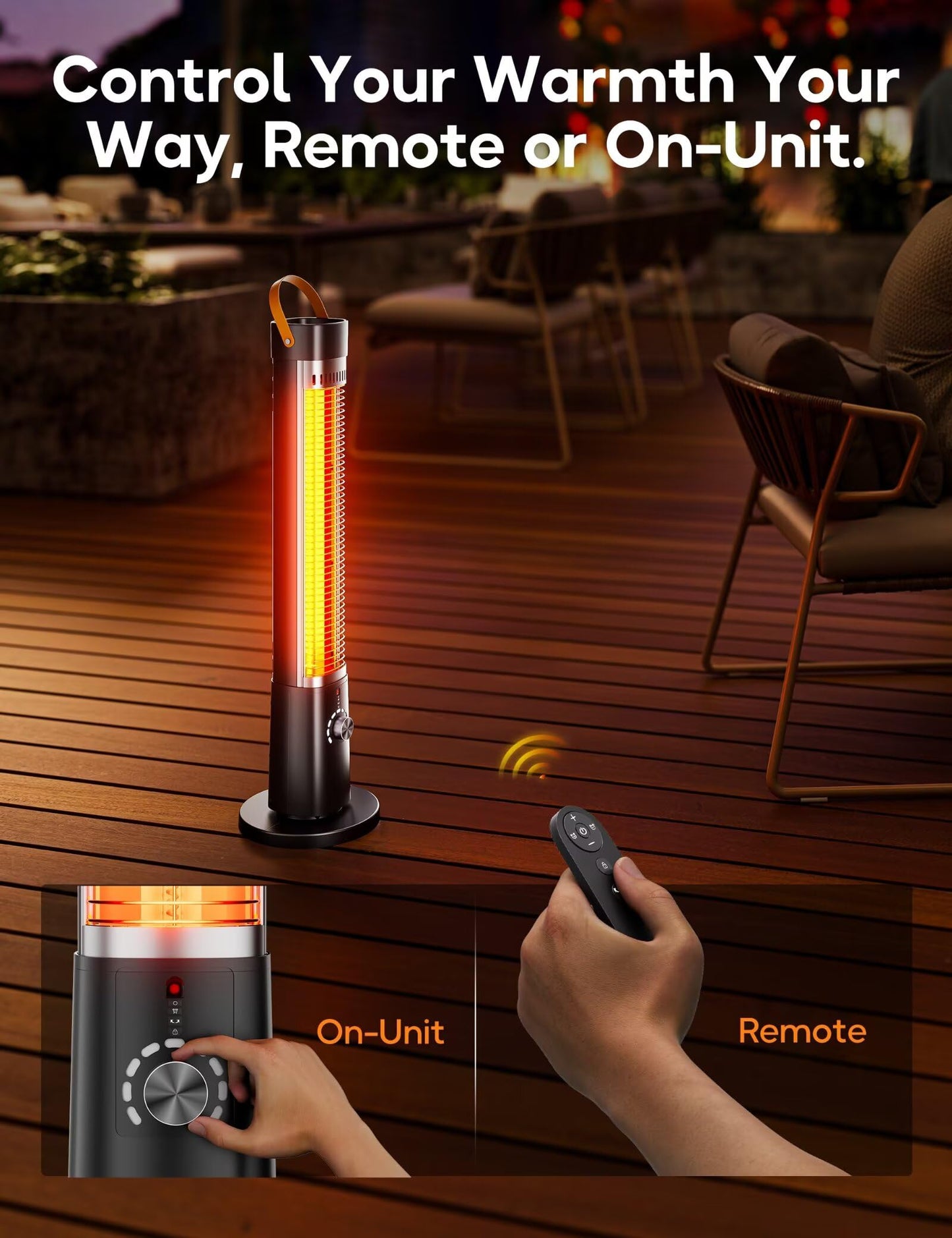 Outdoor Heater for Patio, 32" Infrared Electric Heaters Indoor w/Remote, 1500W, 60° Oscillation, 9H Timer, 9 Heat Level, Tip-Over/Overheating Protection, Safety Lock, for Garage Porch Office Inky