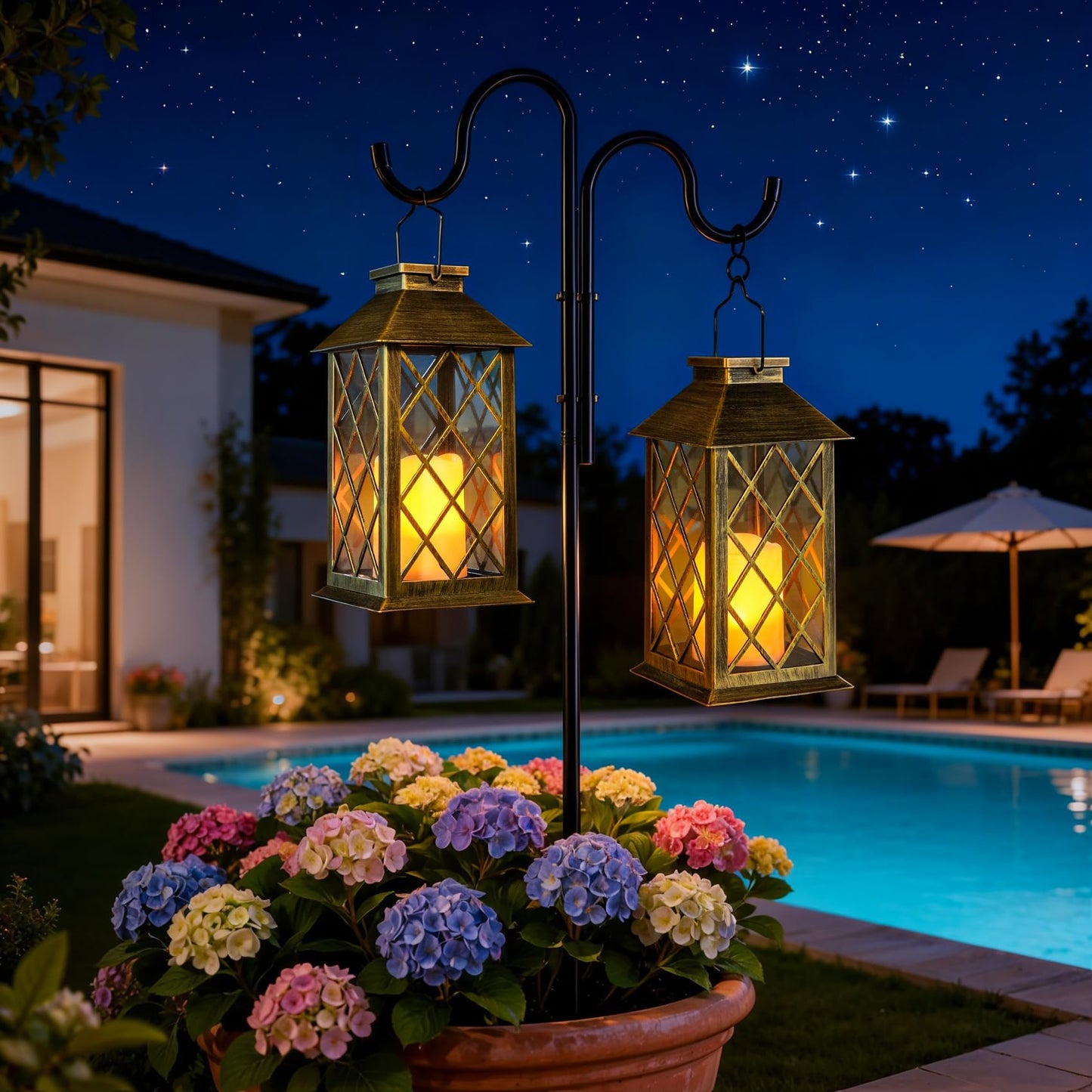 TAKE ME 14" Solar Lanterns Outdoor Waterproof Garden Lanterns Flameless Candle Mission Lights for Table,Outdoor,Party Mothers Day Gifts ( 2 Packs Brush-Painted Antique Bronze Color)