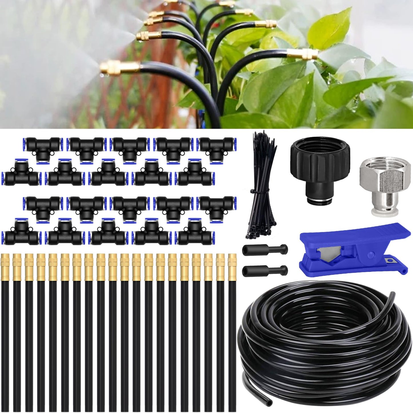 65.6FT/20M Drip Irrigation System, 360° Bendable Irrigation System for Garden, Garden Watering System with Quick Connector and Adjustable Nozzles, Drip Irrigation Kit for Greenhouse, Yard, Plants