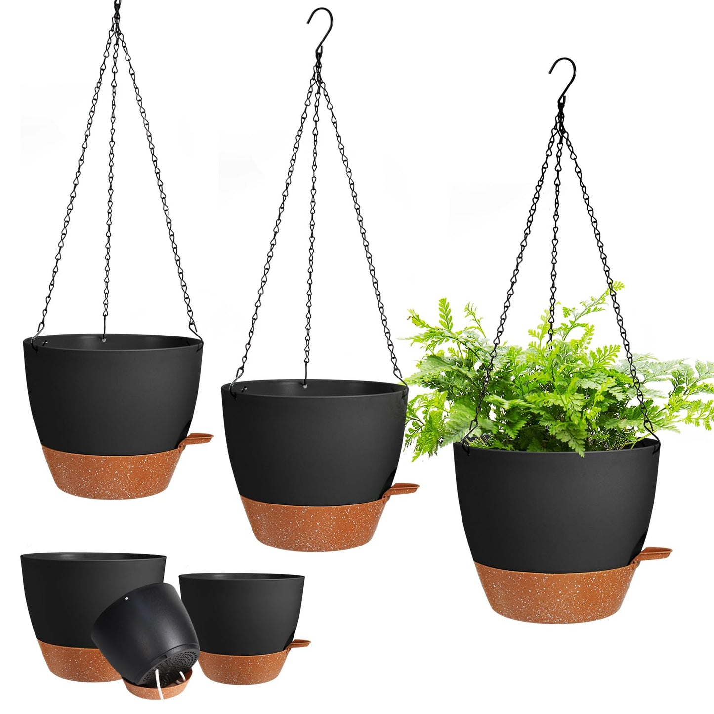 Lucieblessdesign 3 Pack Hanging Planter Indoor Outdoor Flower Pots 7/6.5/5 Inch, Self-Watering Hanging Pot with Drainage Holes Hanging Baskets Holder Plant Pots for Garden (Black)