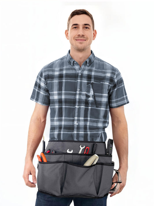Under NY Sky Tool Pouch - 12 Pockets, 2 Loops, 1 Hammer Loop - Heavy Duty Oxford Canvas - Tool Belt Apron Adjustable for Men, Women - Mechanic, Shop, Electrician, Gardener, Makers (Tool Belt Gray)