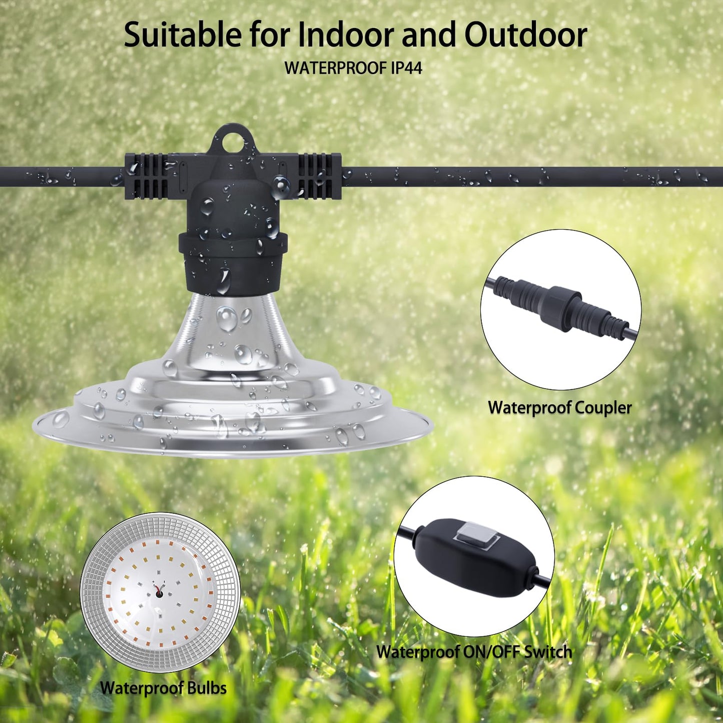 Danshinro Outdoor LED Grow Light, Waterproof String Plant Growing Light, 21 FT Full Spectrum Growth Light, Suitable for Garden, Farm, Flower, Seedling Greenhouse Grow Light (6 Light)