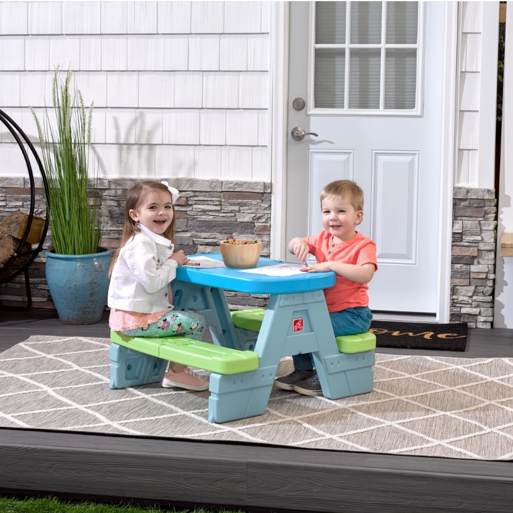 Step2 Sun & Shade Kids Picnic Table with Removeable Umbrella, Indoor/Outdoor Toys, Fits 4 Children, Made of Durable Plastic, For Toddlers 1.5-4 Years Old