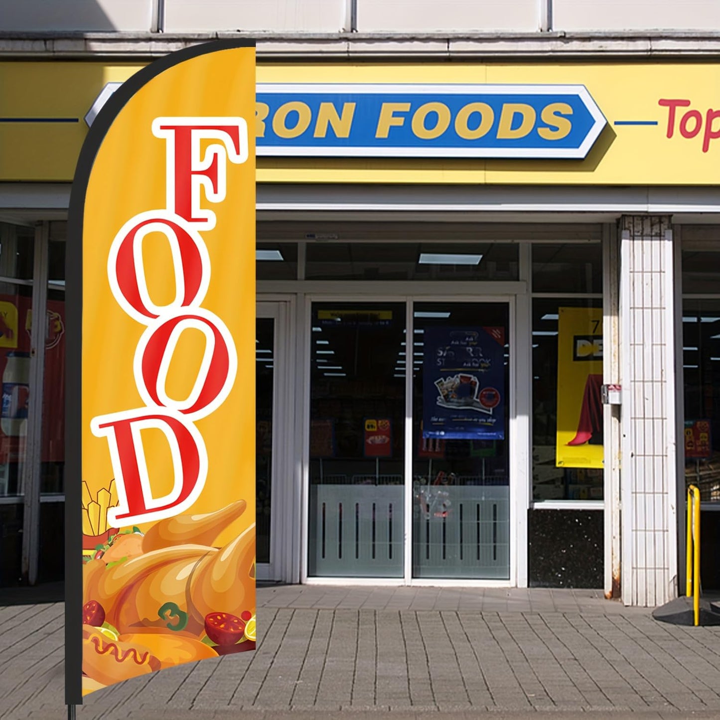 Food Feather Flag for Business, 8.2FT Outdoor Advertising Swooper Banner with Pole and Ground Stake – Tear-Resistant Polyester Sign for Shops & Events