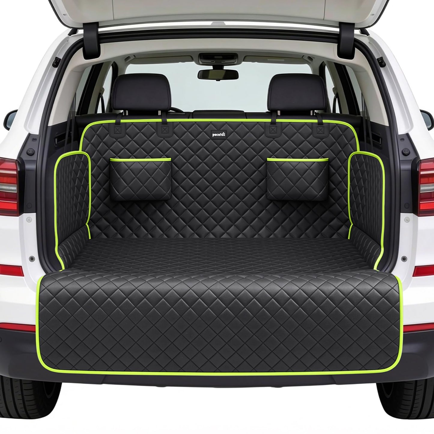 SUV Cargo Liner for Dogs, Upgraded Scratch-proof Leather 14.17" Heightened Side Flaps, 53.15" x40.55" Waterproof Non-Slip Trunk Liner with Bumper Flap, Universal Fit for SUVs Sedans Vans 3-Row SUV