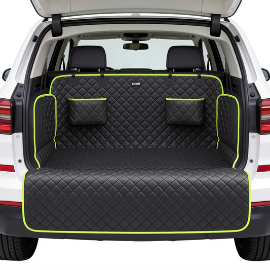 SUV Cargo Liner for Dogs, Upgraded Scratch-proof Leather 14.17" Heightened Side Flaps, 53.15" x40.55" Waterproof Non-Slip Trunk Liner with Bumper Flap, Universal Fit for SUVs Sedans Vans 3-Row SUV