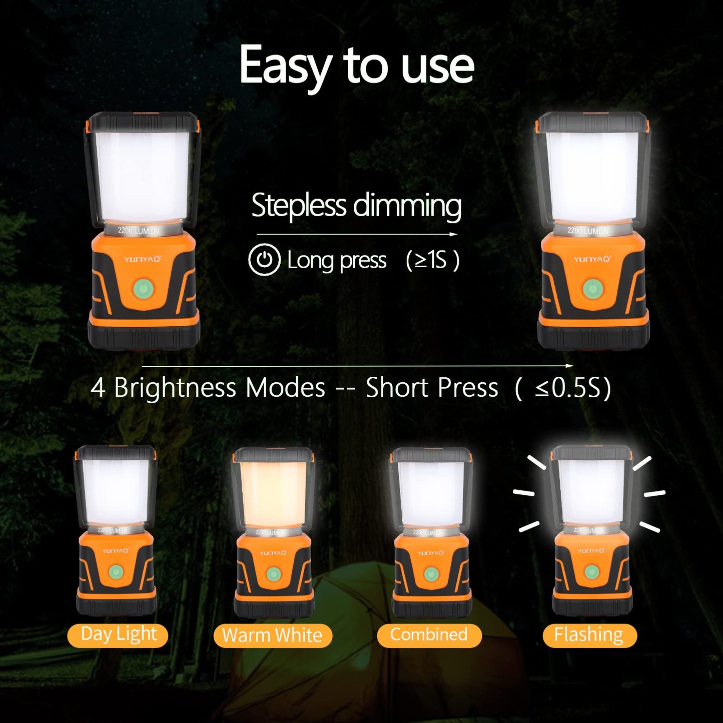 Camping Lantern Rechargeable 2200LM, LED Flashlight Lanterns for Power Outages, Emergency,Camping,Hurricane, Lanterns with IPX5 Waterproof,4 Light Modes,4400mAh Power Bank